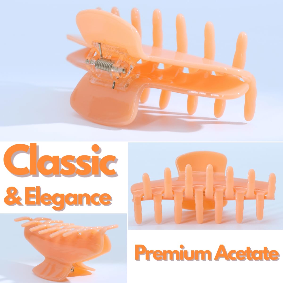 Claw Clip 4 Inch - Premium Acetate Hair Clip for All Hair, Smooth Round Edges No Snag, Gift Ready Luxury Box (Light Orange)