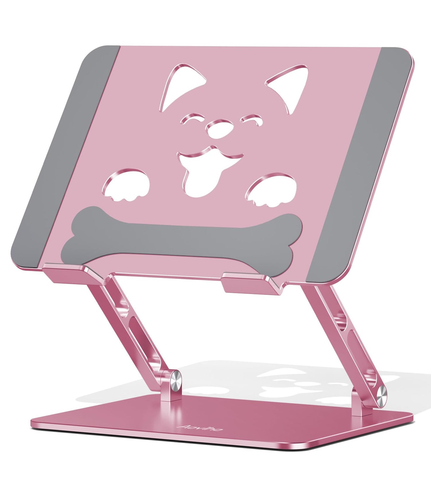 Aoviho Laptop Stand For Desk-Adjustable, Foldable, Portable, Ergonomic Aluminum Notebook Riser with Unique Puppy Cooling Vent, Desk Gift for 10"-17.3" Devices Mac, Dell, HP, Lenovo, Samsung, Rose Gold