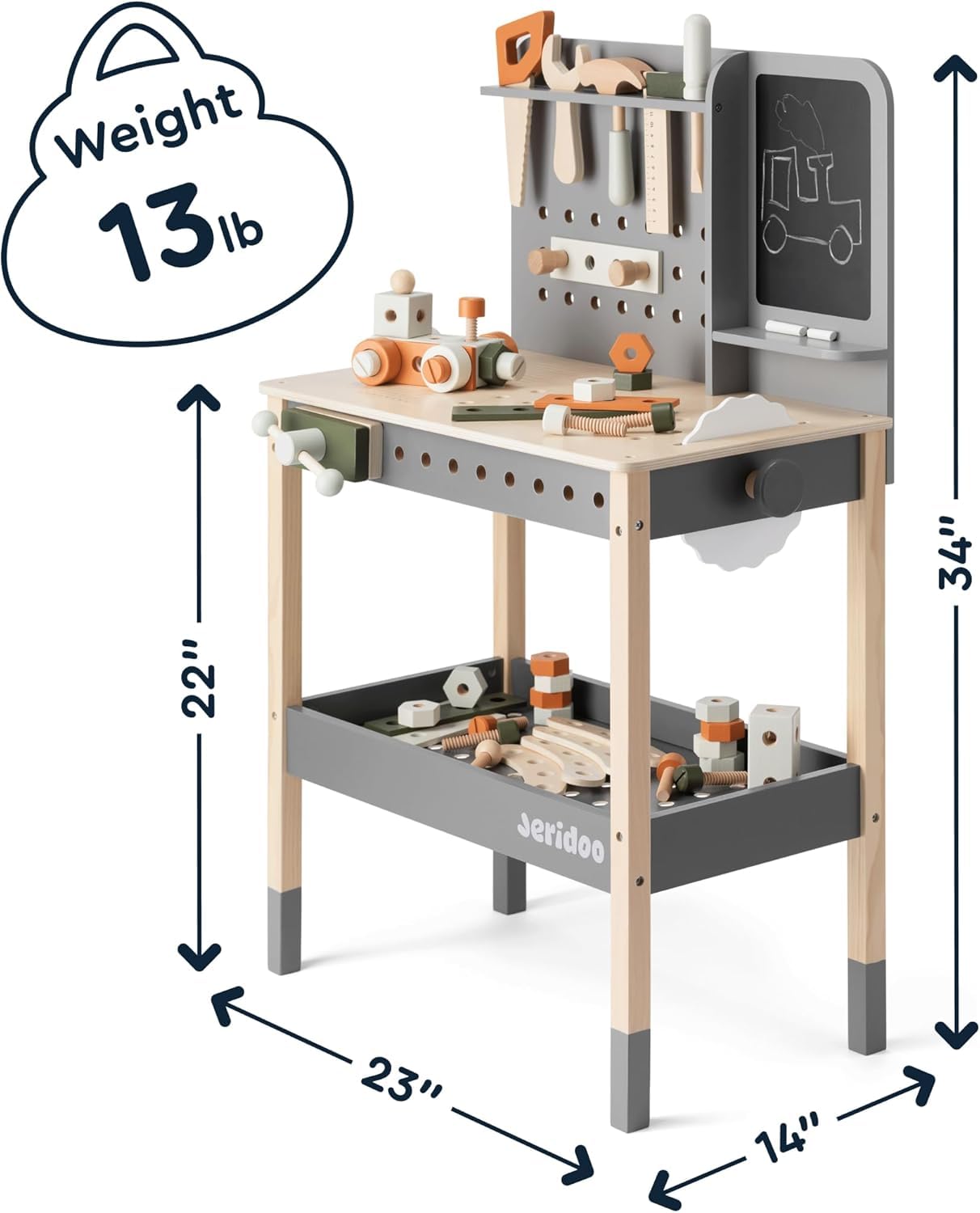 Tool Set, Children's Wooden Workbench Workshop Jeridoo Screw and Nut