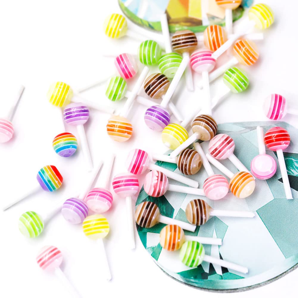 Mesiyun Nail Art 3D Charms Lollipop Kawaii Mini Candy Nail DIY Crafting Cartoon Accessories Manicure Mix Colors 100 PCS