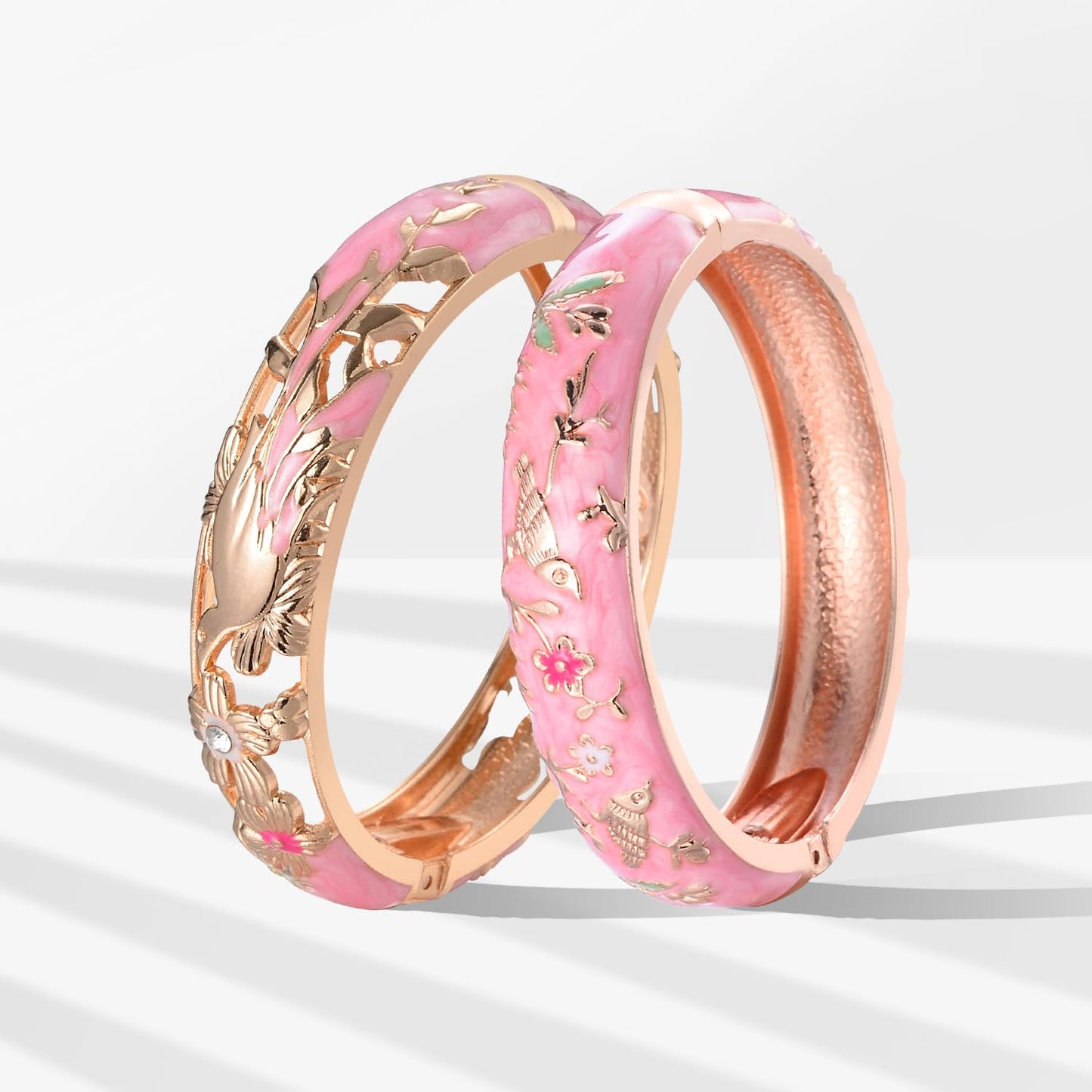 UJOY Colors Handcraft Jewelry Cloisonne Bracelet Enamel Hollowed Bird Spring Hinged Womens Bangles Gifts Box 88A31-55C49 Pink
