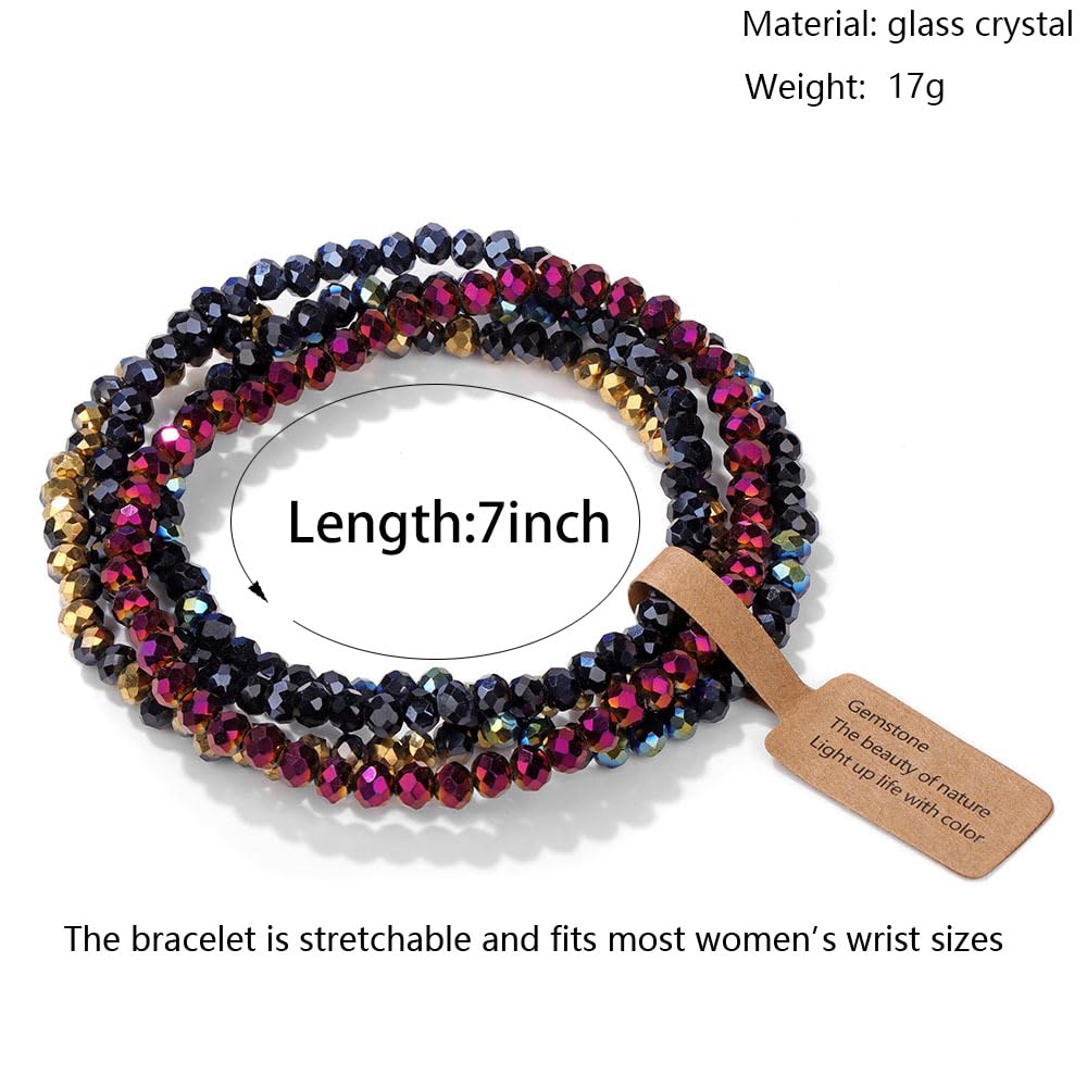 Lubrifico Boho Crystal Bracelet Set of 4pcs/set,4mm Beads Stackable Layering Stretch Bracelets for Women(black)