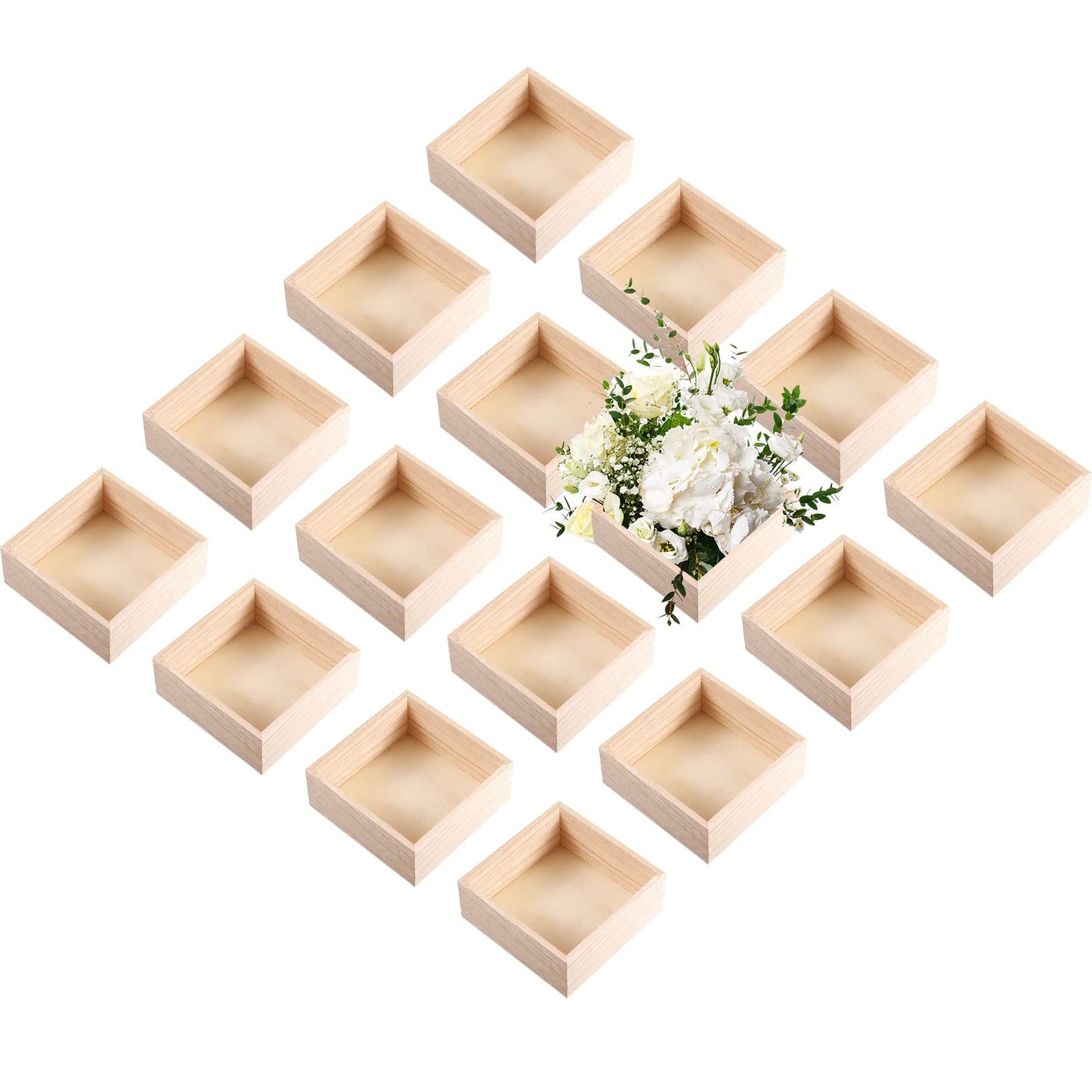 Yookeer 16 Pack Unfinished Wooden Box, 6 x 6 Inch Square Rustic Wooden Box Craft Storage Organizer for Storage, Art Collectibles, Home Decor, Desktop Decor, Plant Pot, Drawer, DIY Craft