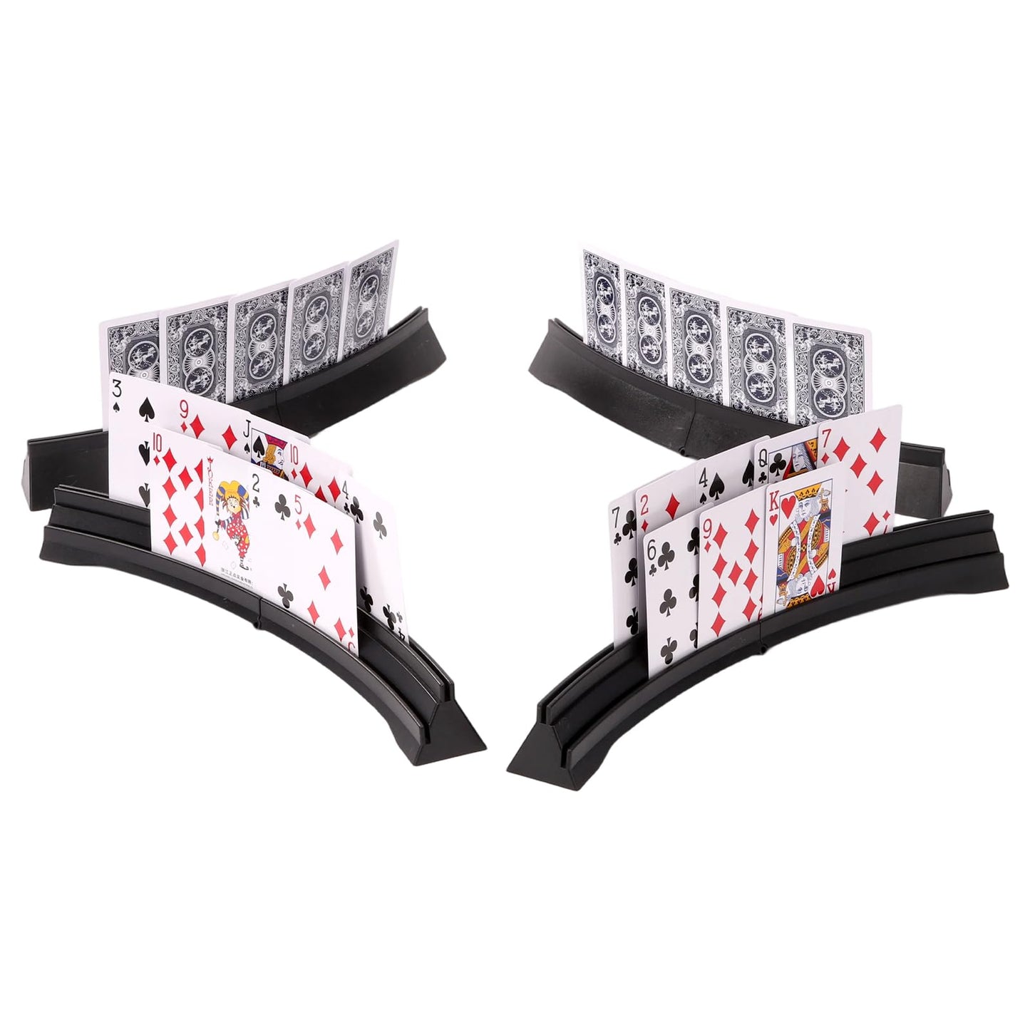 GHERPTE Stackable Card Holder, Double Layered Playing Card Holder Organizer Tray, 4 Pack Storage Case for Seniors, Adults, Arthritis Patients and Kids (Black)