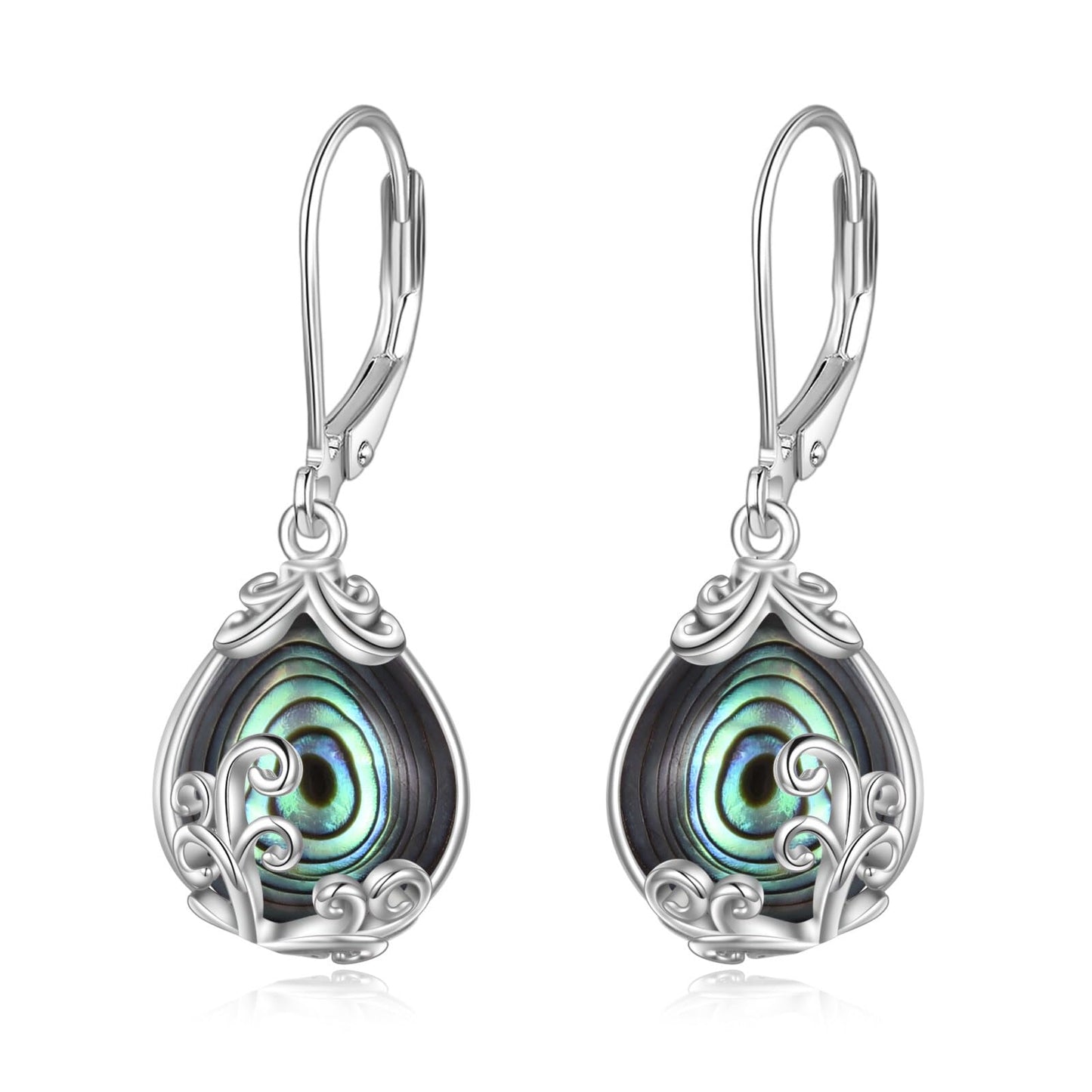 POPLYKE Abalone Shell Filigree Teardrop Drop Dangle Earrings Sterling Silver Leverback Earrings Jewelry for Women