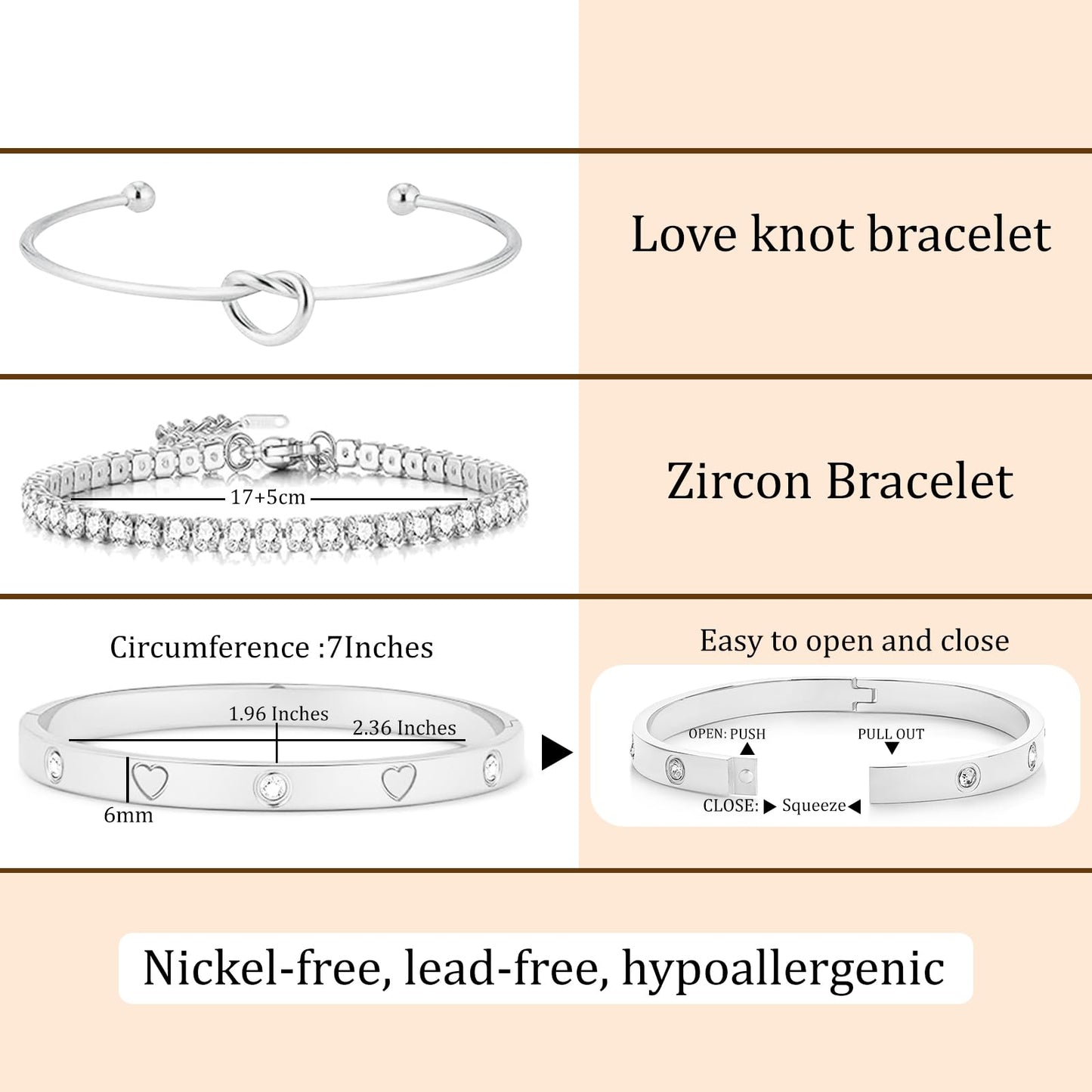 FAFUGA 18 K Silver Plated Love Bangle Bracelet Stack Cuff Jewelry for Women Jewelry Set for Women Gift with Box (style17)