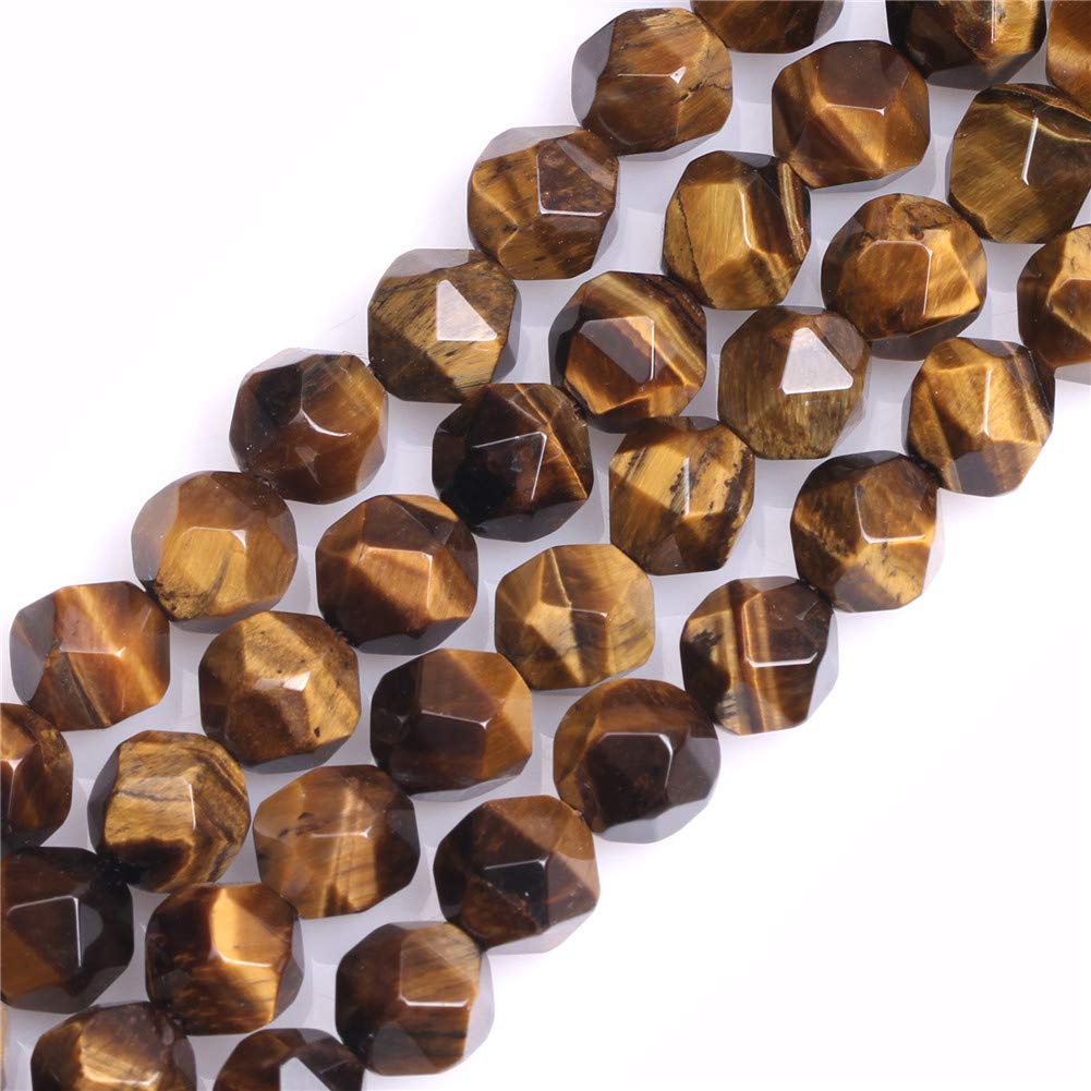 GEM-Inside Natural 8mm Yellow Tiger Eyes Gemstone Loose Beads Faceted Cambay Crystal Energy Stone Power for Jewelry Making 15"