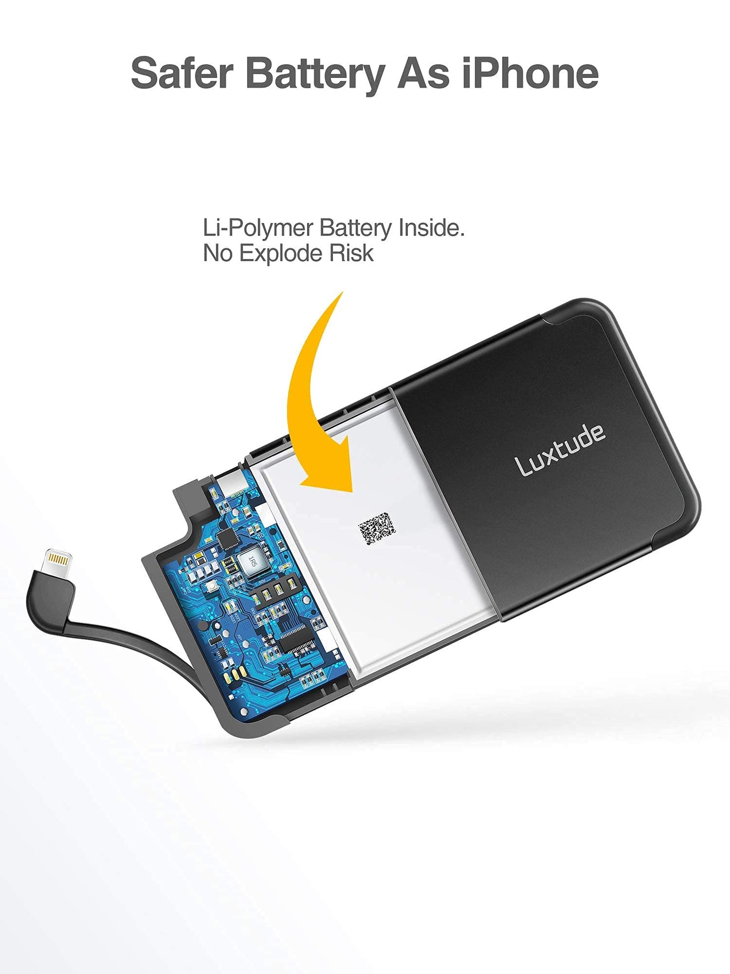 Luxtude Portable Charger iPhone Built in Lightning Cable (MFi Apple Certified), Ultra Slim Portable Phone Charger Thin Battery Pack, 5000mAh Power Bank for iPhone 14/13/12/11/10 etc. (Metal Black)