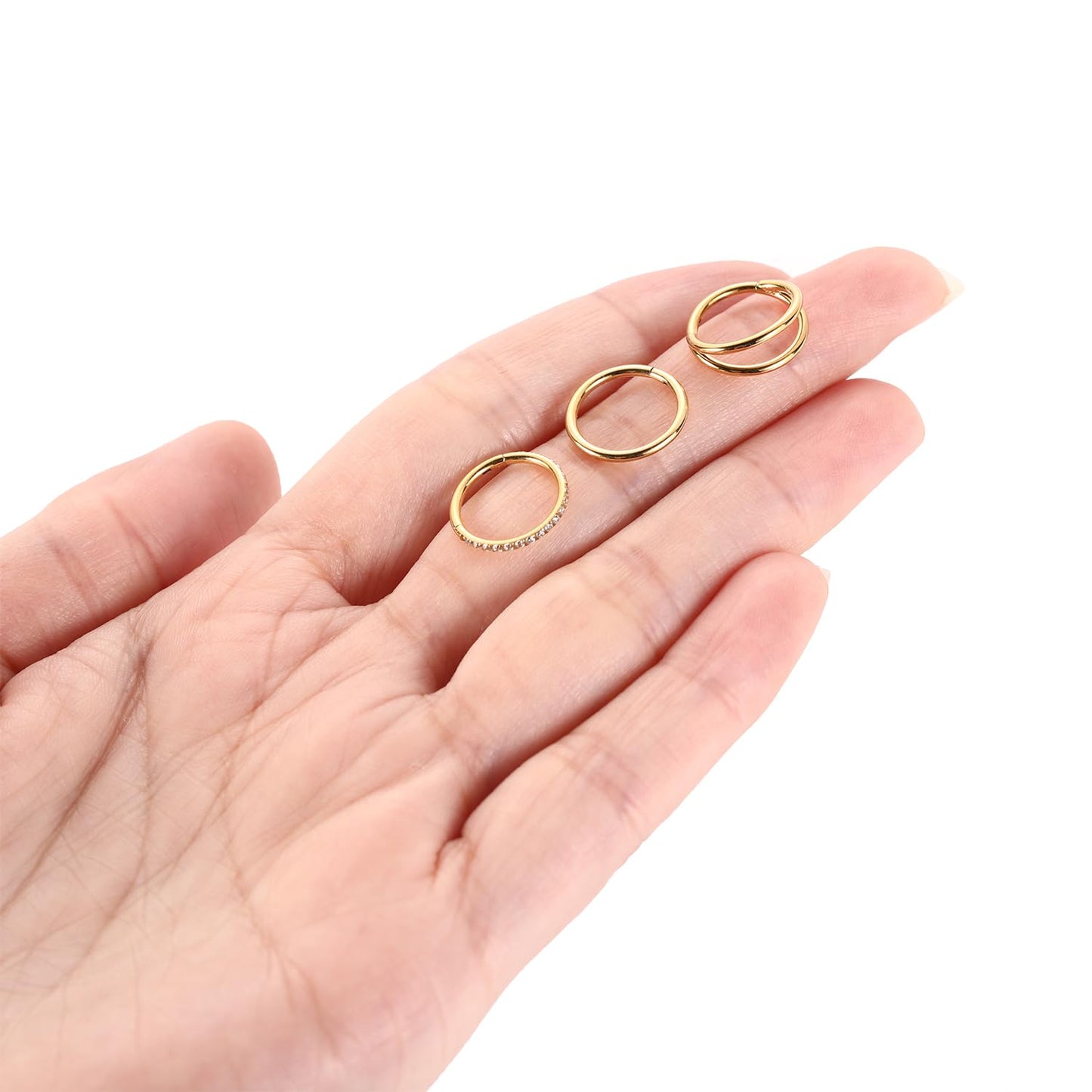 Conch Piercing Jewelry 16g Nose Hoop Double Hoop Septum Ring With CZ Clicker Surgical Steel Lip Rings Helix Earring Gold Cartilage 12mm