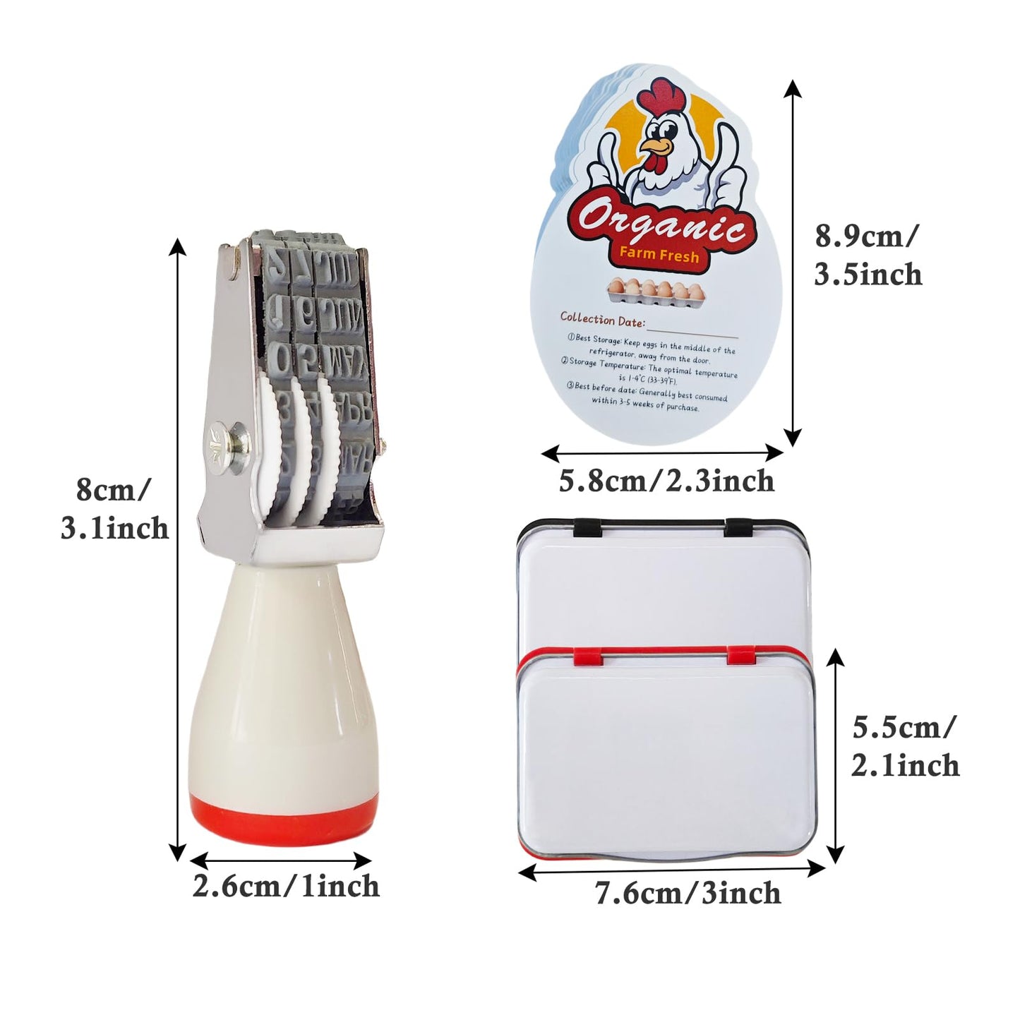 Aunewrick Egg Dater Kit, Date Stamp, 2 Fade-Resistant Inks (Red & Black), Stamper Pad, 50 Farm Fresh Eggs Instructions, for Chicken Duck Turkey Goose Eggs