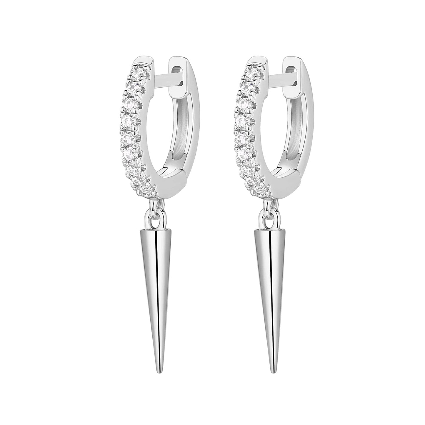 PAVOI 14K White Gold Plated S925 Sterling Silver Post Drop/Dangle Huggie Earrings for Women | Dainty Awl Earrings