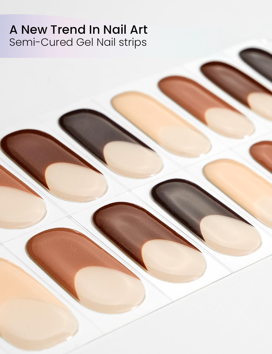 Oauee Semi Cured Gel Nail Strips | Built-In Gel Top Coat | UV Light Required | Salon Quality, Easy Application And Removal (Cocoa Edge Nails)