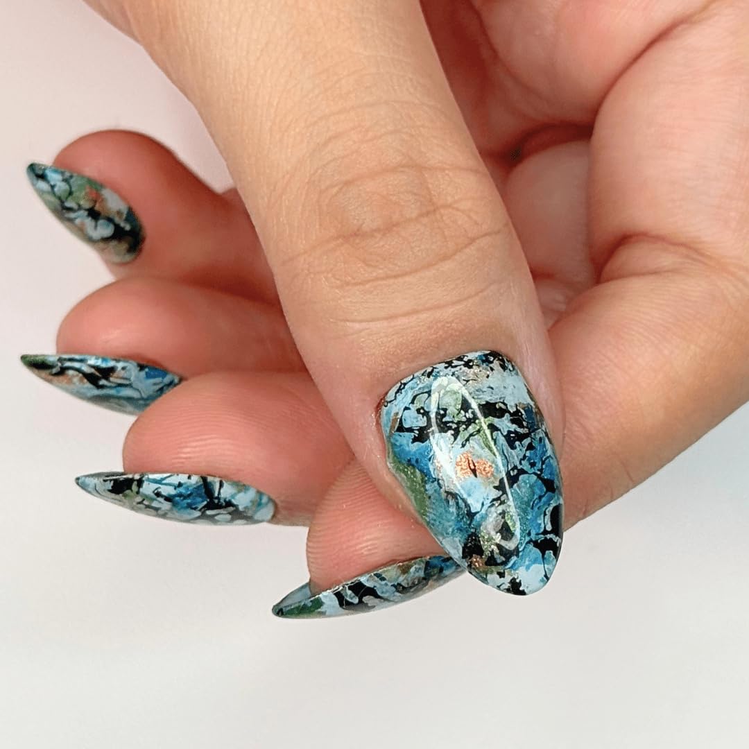 Maniology Fluid Art Nail Stamping Starter Kit | Water Marbling-Inspired Patterns & Easy Marble Designs DIY Manicure Nail Art Set – Includes Stamping Plate, Polish, Top Coat, Stamper & Scraper Card