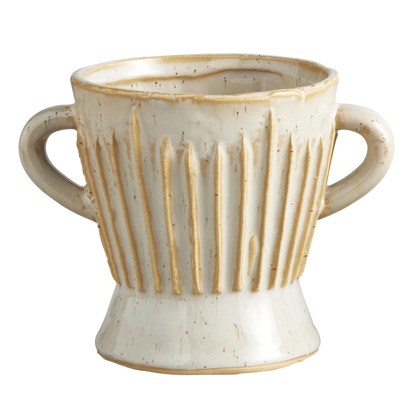 47th & Main Textured White Glazed Ceramic Planter with Handles for Flowers Small Plants Succulents and More, Large, Stripes