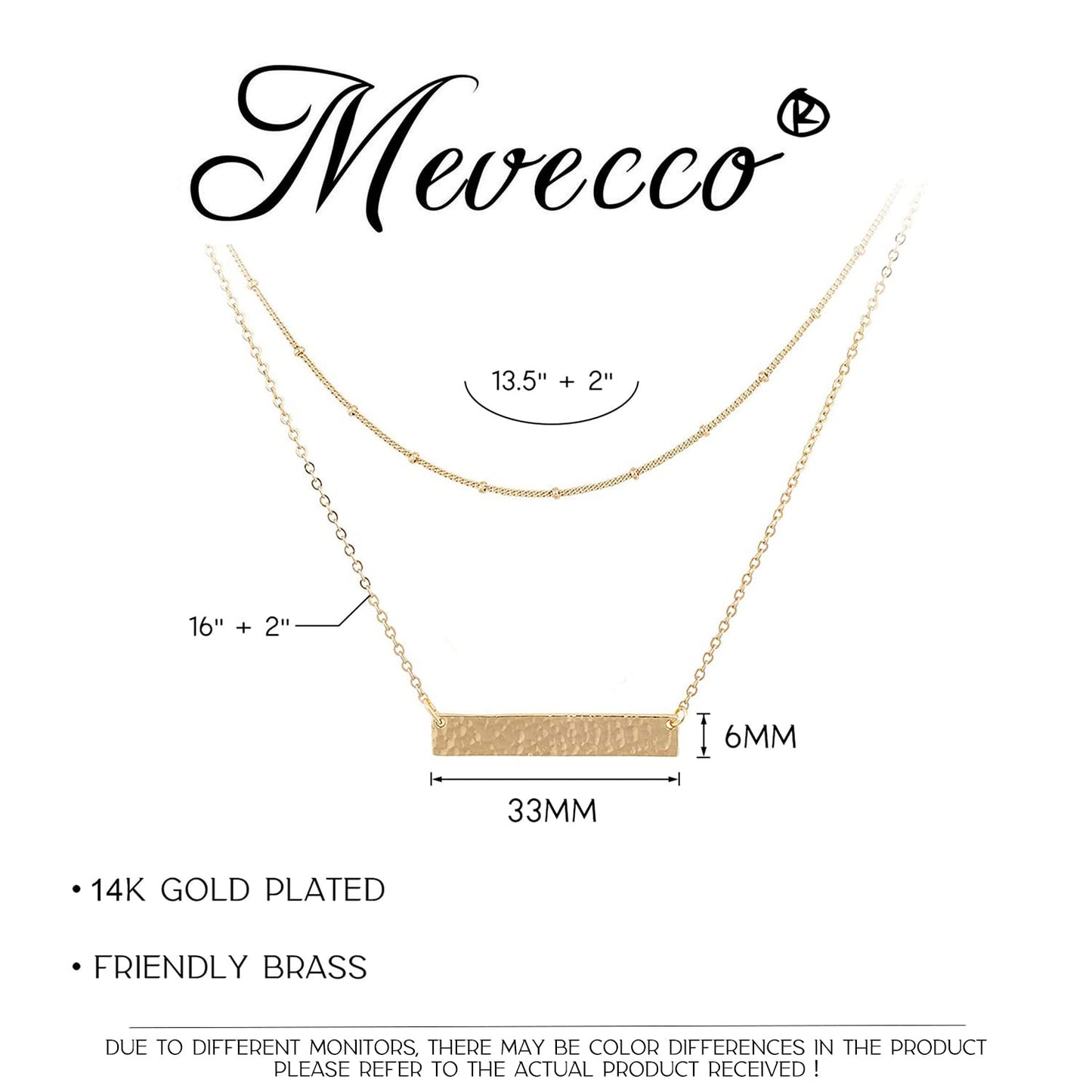 MEVECCO Gold Layered Bar Necklace for Women,18K Gold Plated Cute Balance Horizontal Charm Satellite Bead Chain Necklace
