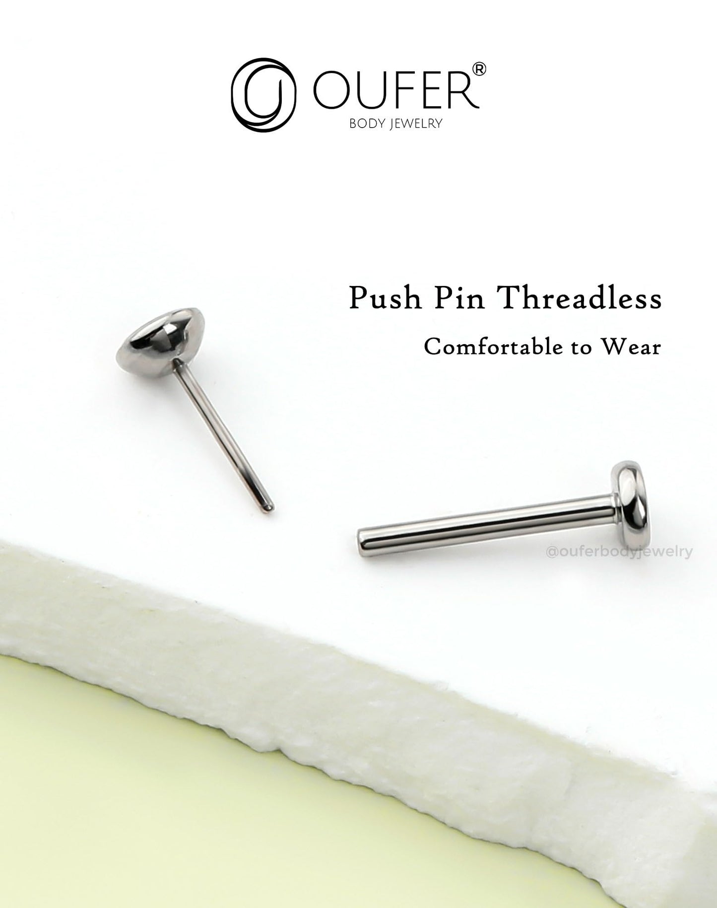 OUFER 2Pcs Black Nose Studs, 20G G23 Solid Titanium Threadless Nose Studs 2.5MM Flat Back Tiny CZ 2.5MM Nose Nostril Piercing Jewelry-7MM
