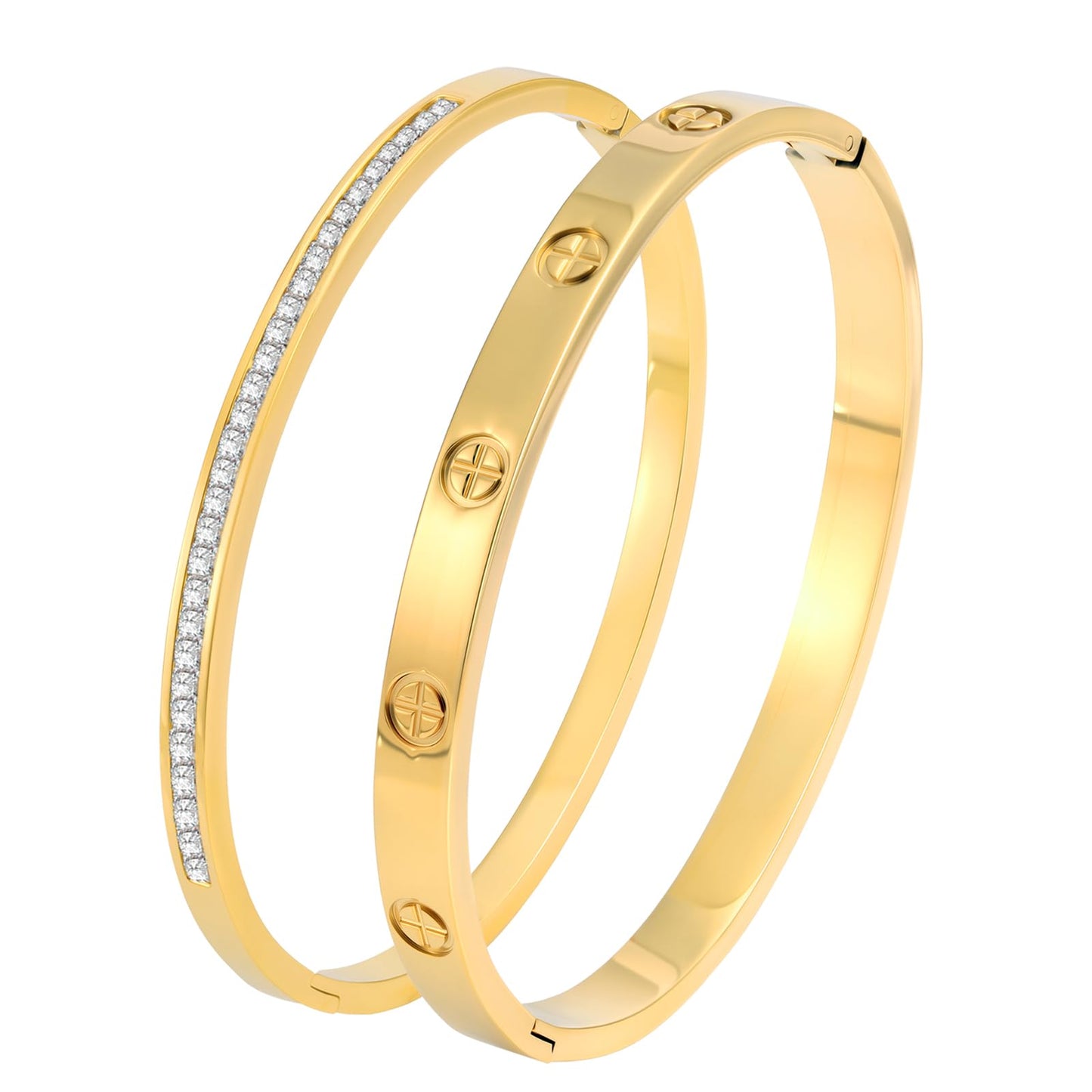 Camhanno Gold Bangle Bracelets for Women - 2PCS 18 K Gold Plated Stainless Steel Love & Friendship Stack Bracelet Bangle for Her.