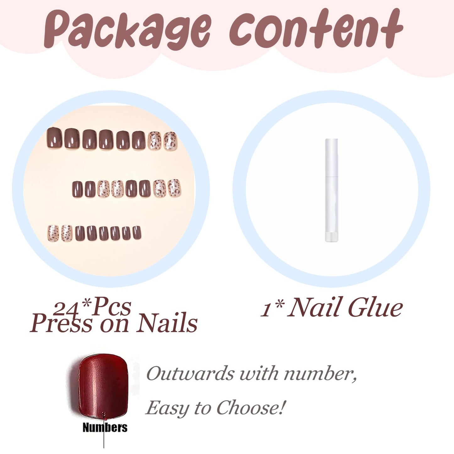 BABALAL Press on Nails Short Fake Nails Square - Brown Fall, Cheetah, Leopard, Acrylic, Glitter Bling, Glossy, 24Pcs Full Cover Artificial False Nails with Glue