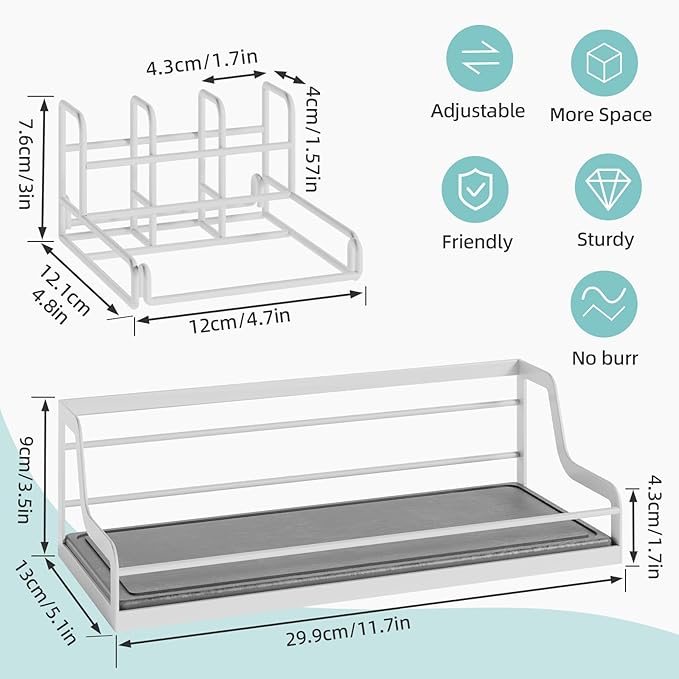 Toothbrush Holders, Bathroom Organizers and Storage with with Instant Drying Stone, 6 Slots Bathroom Accessories with Adjustable Toothpaste Holders, Bathroom Counter Organizer, White