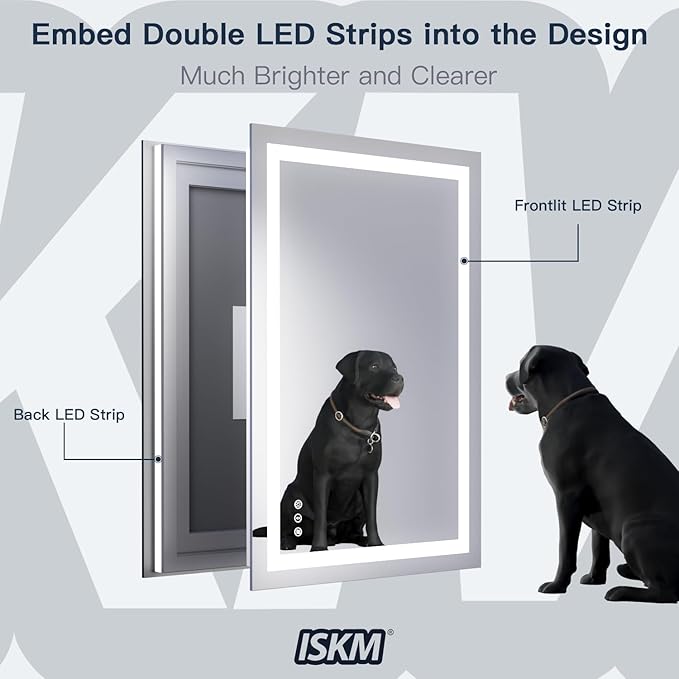 ISKM 40'' x 36'' LED Mirror for Bathroom Lighted Vanity Mirror for Wall Front Lights + Backlit LED Bathroom Mirror Anti-Fog Tempered Glass ETL Listed