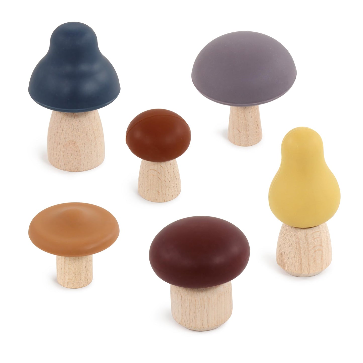 Hudson Baby 6pc Wood and Silicone Mushroom Toy Set, Dark, One Size