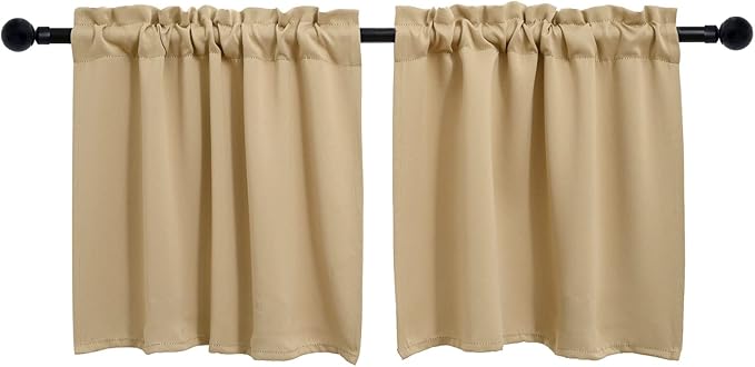 Pickluc Beige Cafe Curtain (Half Window Curtain) 30 Inches Length, Rod Pocket Small Kitchen Curtain, Short Blackout Curtain for Small Window, 30" Wide and 30" Long, 2 Panels