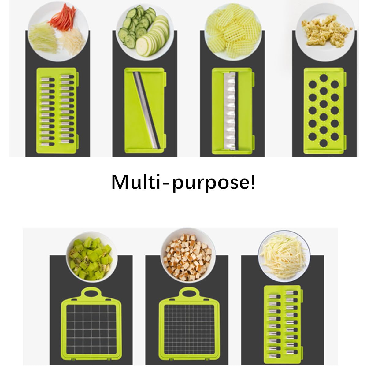 Vegetable Chopper with Container, Multifunctional 14-in-1 Food Veggie Chopper Cutter Slicer for Salad Onion Potato Carrot Garlic, Essential Kitchen Gadgets (Gray)
