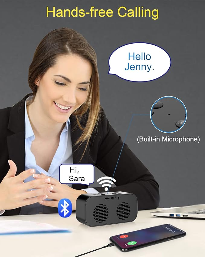 AFK Alarm Clock with Bluetooth Speaker for Bedroom/Office,Small Digital Clock for Heavy Sleepers Adults,Teens,Kids with Dual Alarms,Mirror LED Display,Hands-Free Calling.