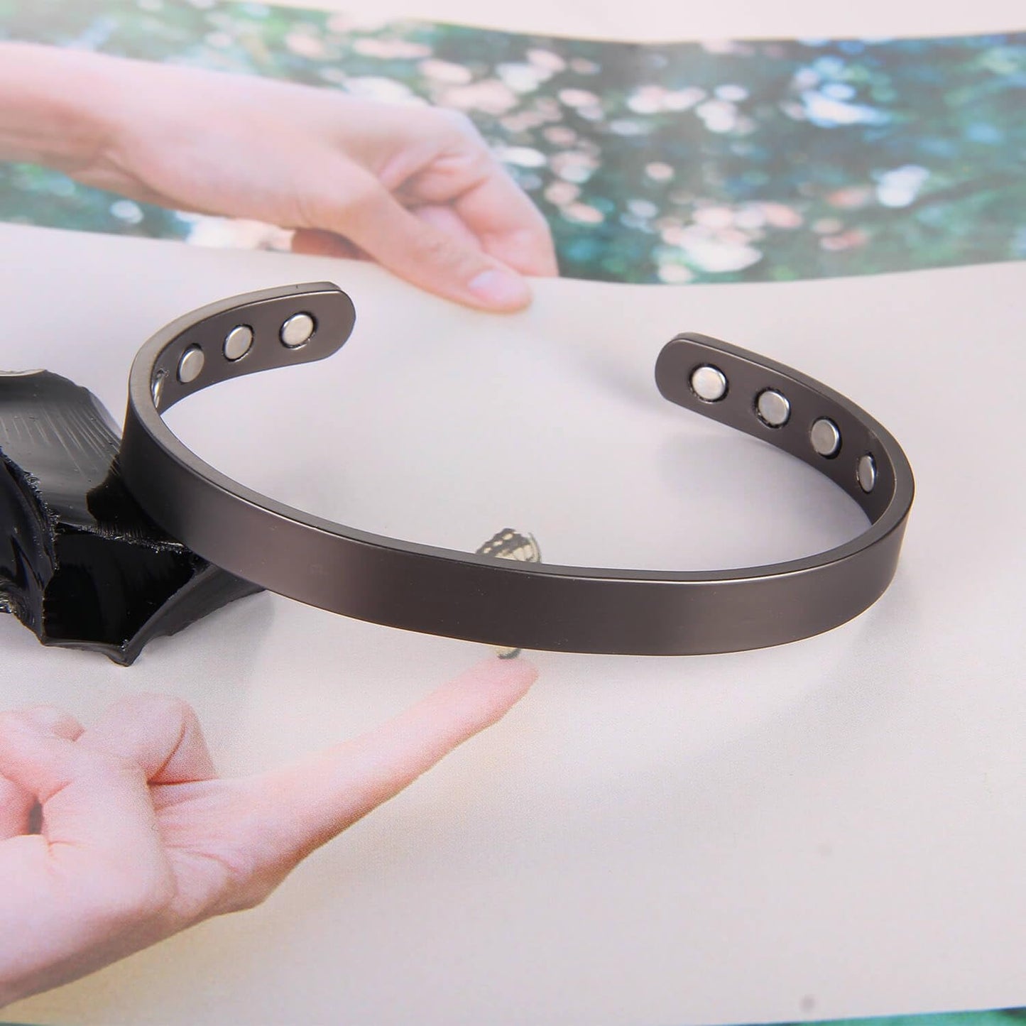 Earth Therapy Minimalist Matte Black Magnetic Cuff Bracelet For Men and Women - Adjustable - Ultra Strength