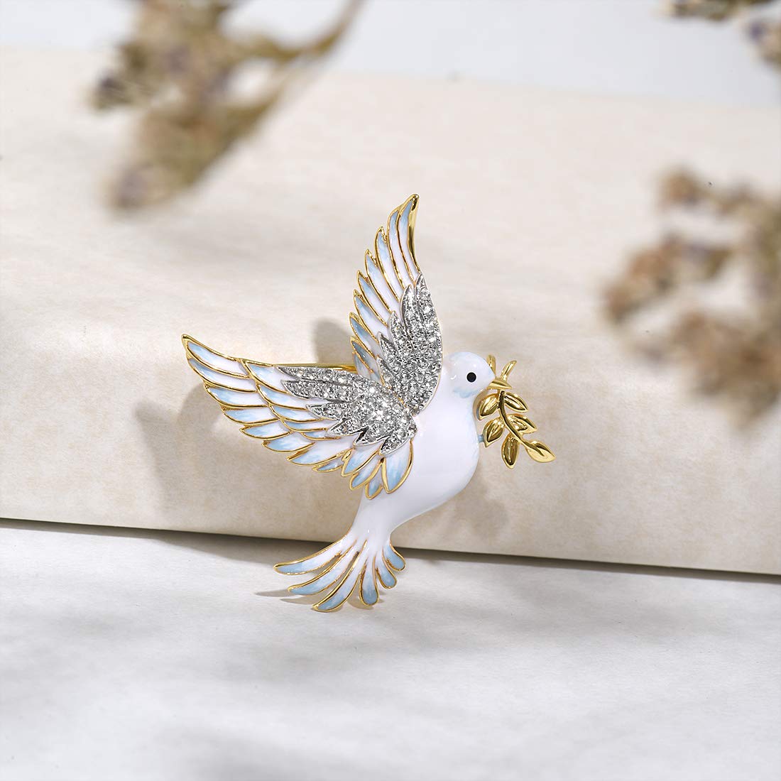 Santuzza Pigeon Brooch 925 Sterling Silver Enamel Bird White Cubic Zirconia Brooches Pin for Women