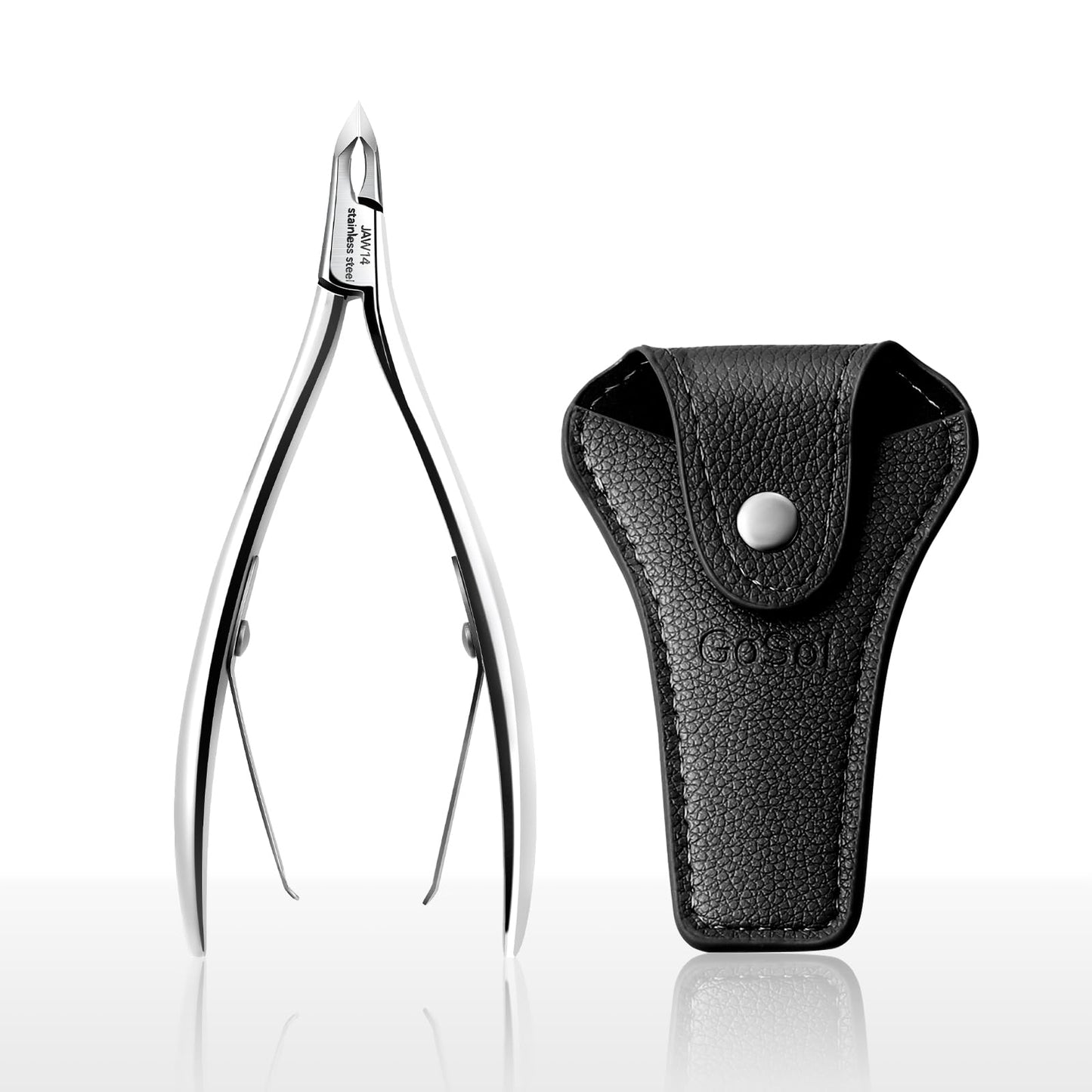 Pro Cuticle Trimmer - Stainless Steel Cuticle Nippers Scissors 1/2 Jaw Ultra-Sharp Cuticle Remover Cutter for Manicure Tool, Includes Black Leather Case