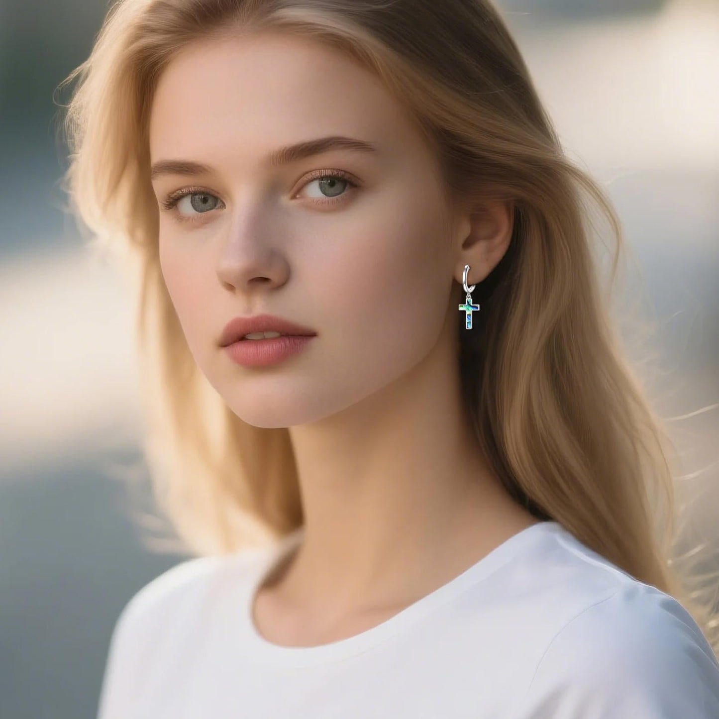 Hanging Cross Earrings Sterling Silver Abalone Shell Cross Dangle Drop Hoop Earrings Jewelry Gifts for Women Men