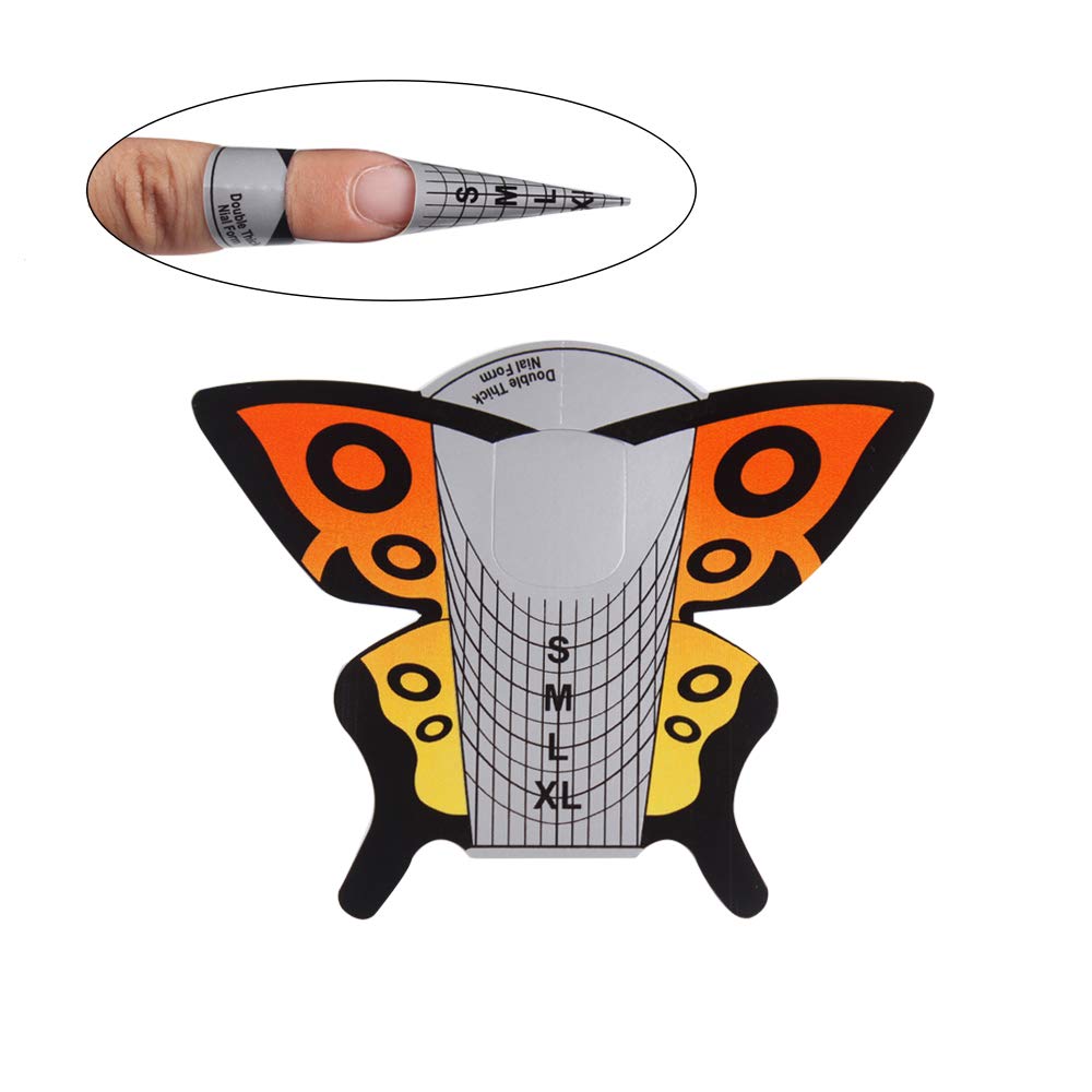 BeautyLeader 500Pcs XL Size Nail Form Extension Sticker Butterfly Pattern Nail Form Tips Nail Art Guide Acrylic Tip Gel Extension Sticker Nail Polish Curl Form
