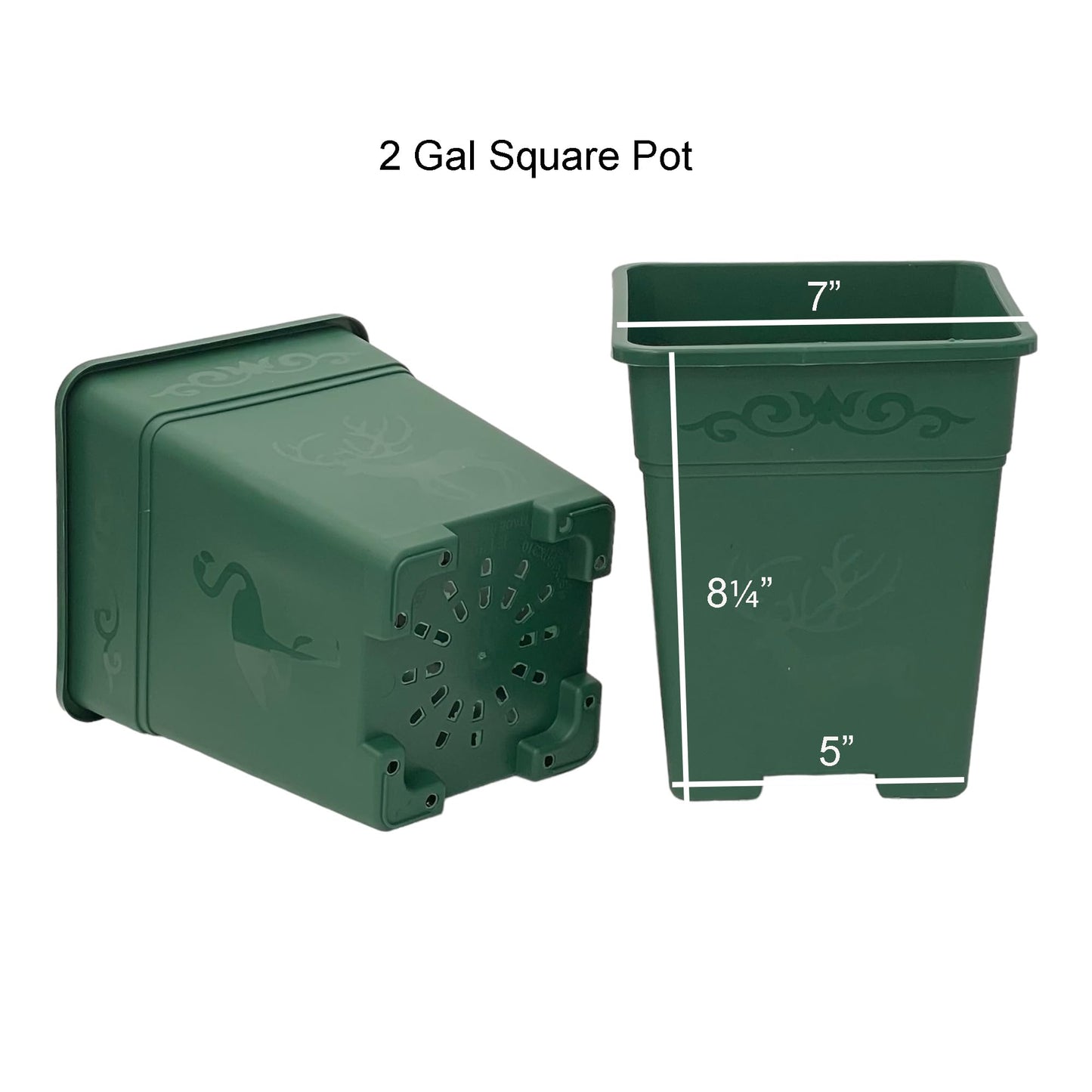 2 Gallon Square Nursery Pot Plastic Planters for Outdoor Indoor Plants 10-Pack with Drainage Holes Green