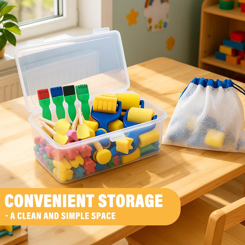 53-Pack Sponge Paint Brushes, Washable Painting Brushes, Toddler Painting Set, Early Learning Foam Roller Sponge Art Crafts Kit with Storage Bag, Creative Gift