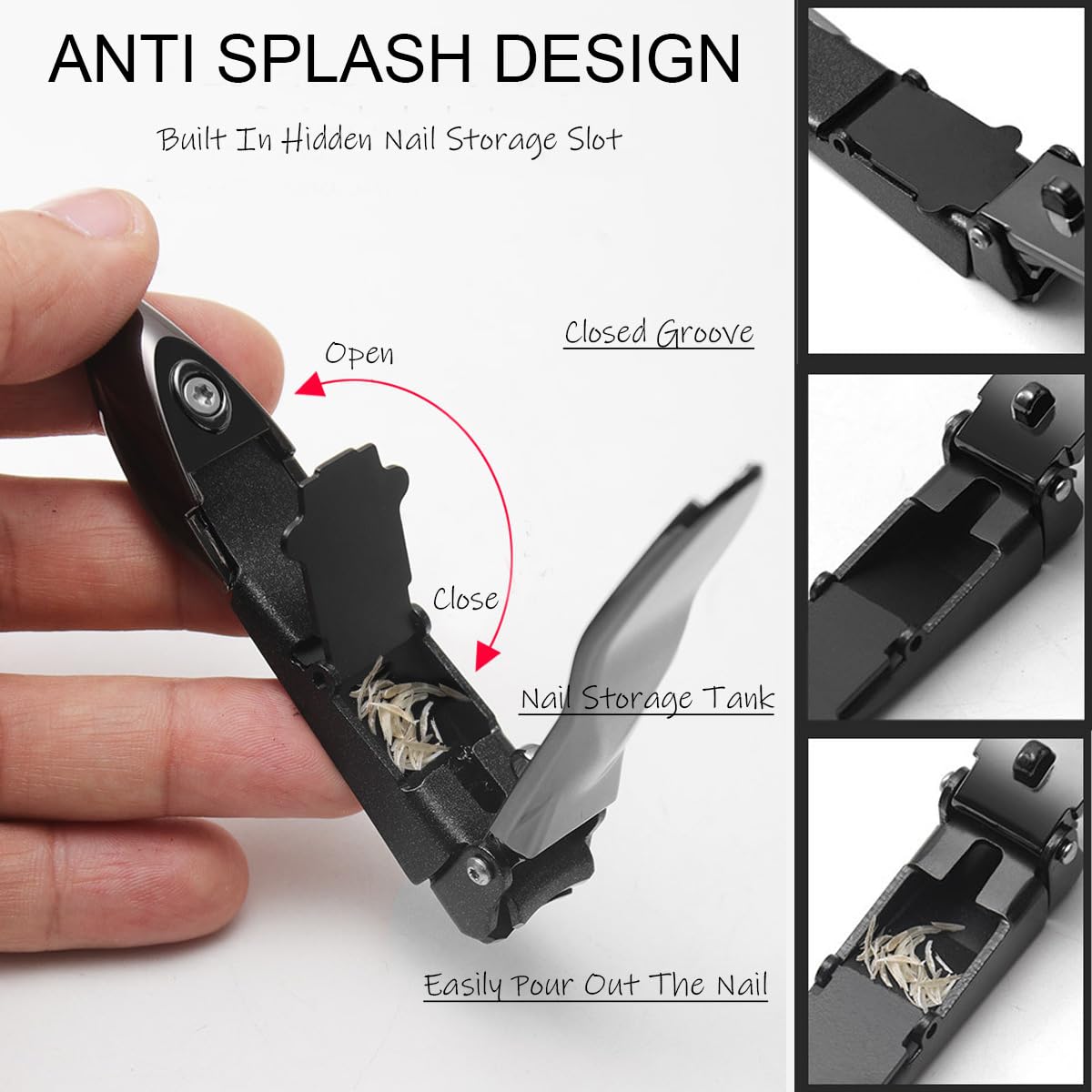 Nail Clippers for Men with Catcher, Heavy Duty Razor-Sharp Self-Collecting Nail Cutter, Ergonomic Lever for Fingernails & Toenails, Ideal Gift for Men & Grooming Gifts (Black)