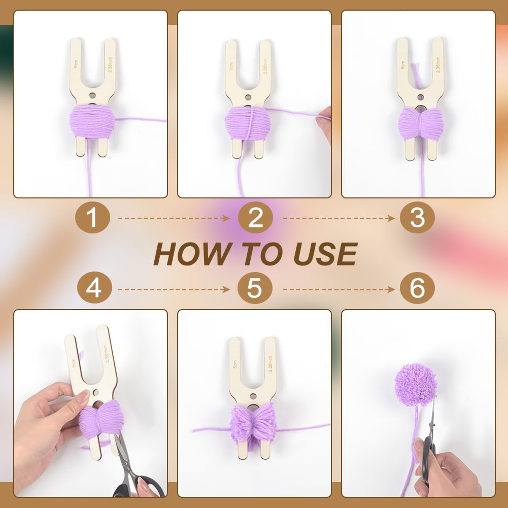 BENECREAT 4Pcs 8 Sizes Wooden Pompom Maker Fluff Ball Weaver, H-Shaped Wool Ball Making Tool Wood Pom Pom Maker Kit for Needle Craft DIY Wool Knitting Craft