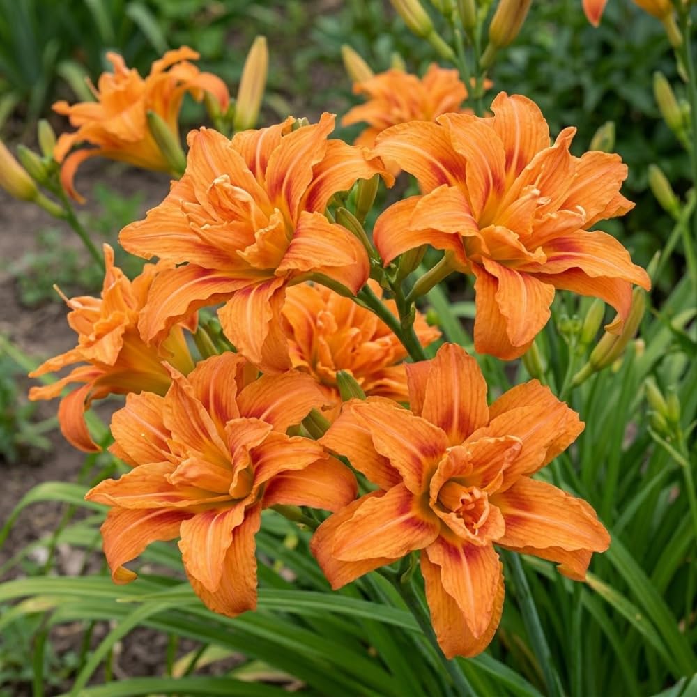 10 Orange Double Bloom Daylily Live Roots, Cold-Hardy Fragrant Perennial, Low Maintenance Exotic Flower for Garden Borders