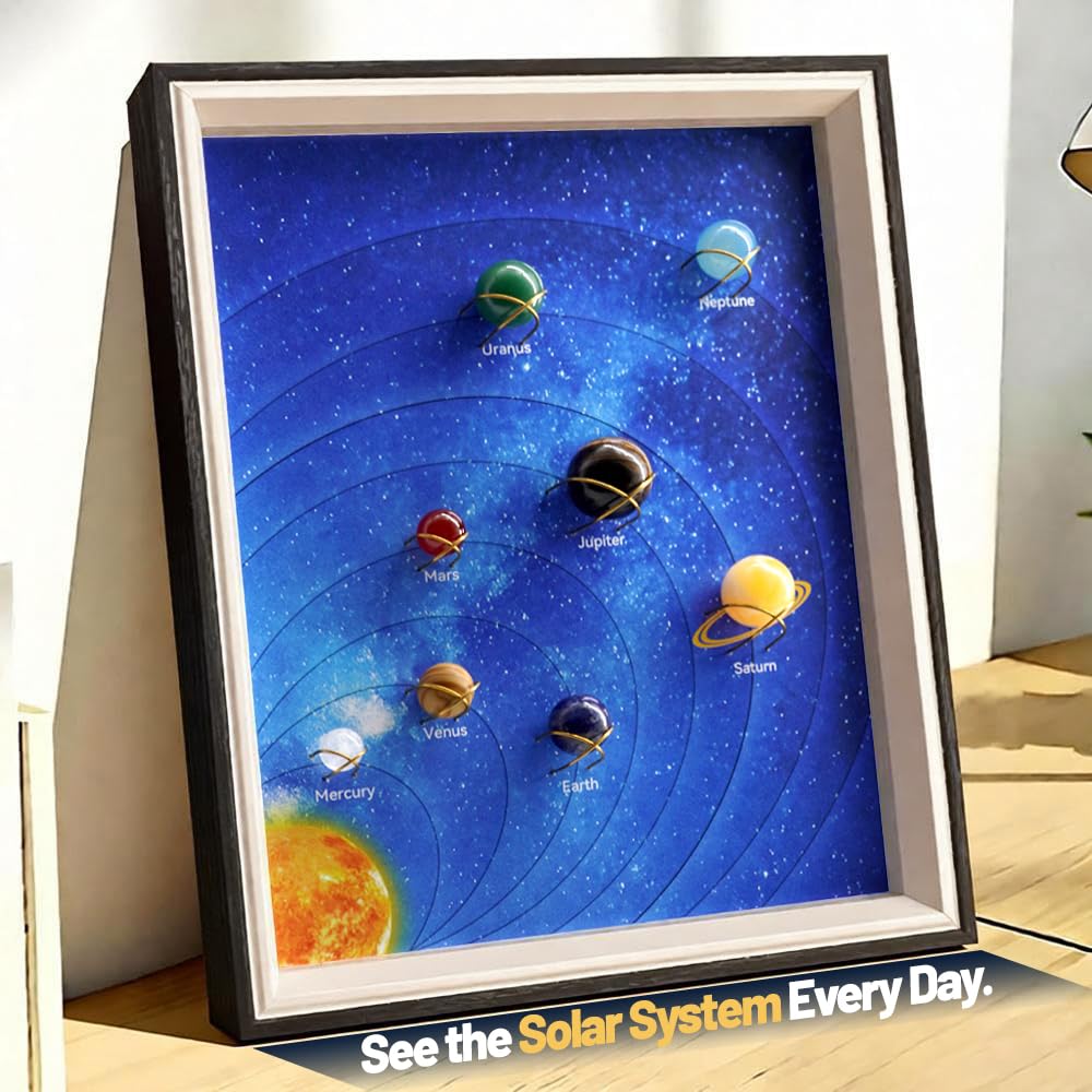 Solar System Project Kit for Kids 8-12, 8 Real Gemstone Planet Marbles Educational Science Project Astronomy Gift 10.9" x 9"