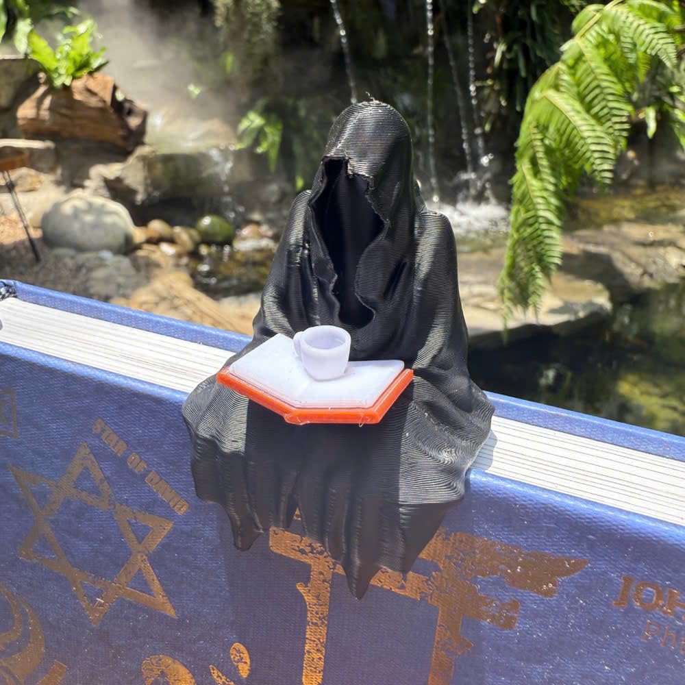 Grim Reaper Mini Figurine – Funny Halloween Decor for Coffee Fans – Gothic Desk Statue – 3D Printed Dark Humor Collectible for Office or Shelf