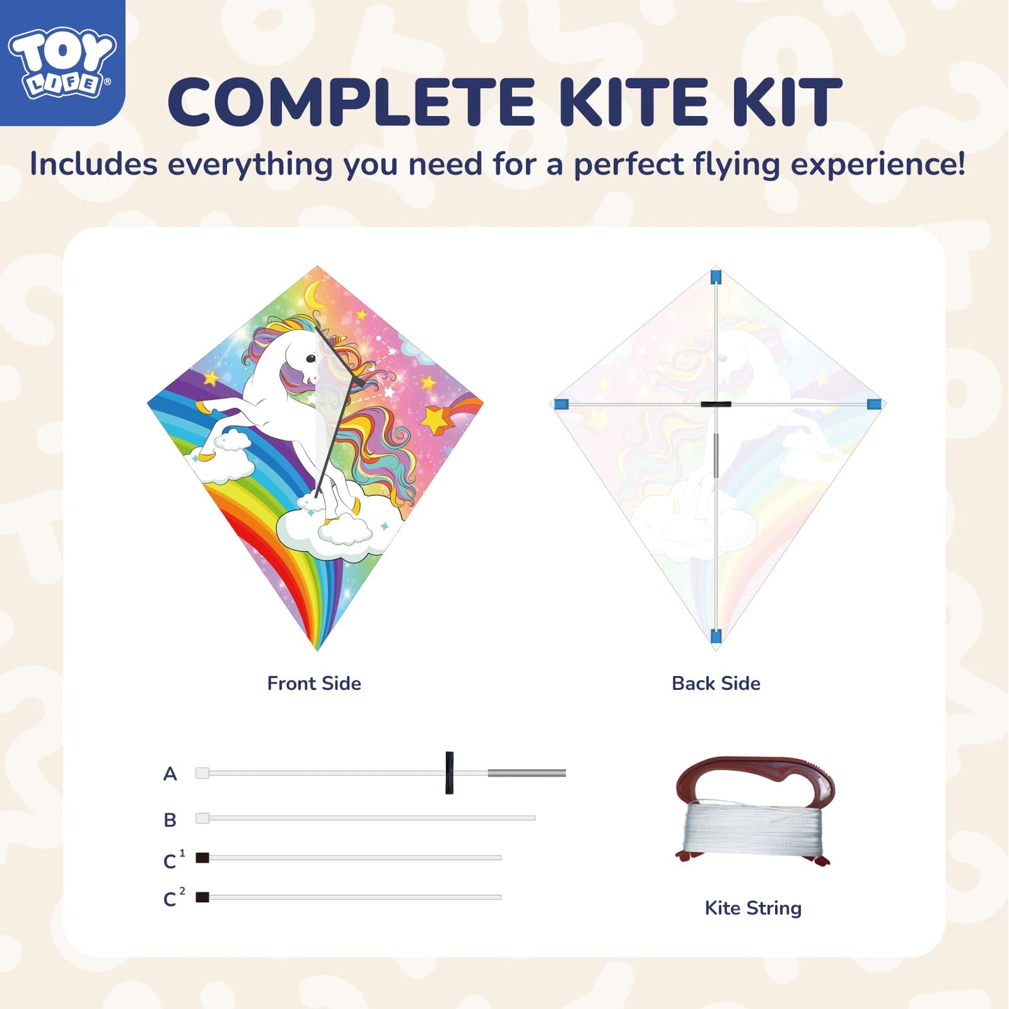 TOY Life Pink Unicorn Kite for Kids – Large Easy to Fly Beach Kite with 50M String & Handle – Durable Nylon Outdoor Toy for Boys & Girls Ages 4-12 – Gift for Beach & Park Fun