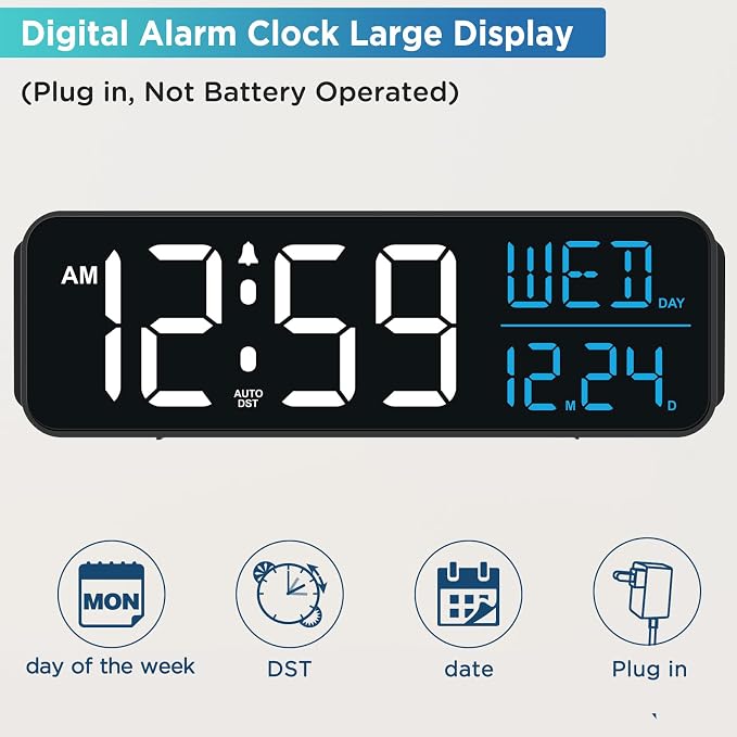 Peakeep Large Display Digital Alarm Clock for Bedroom with Date Day of Week