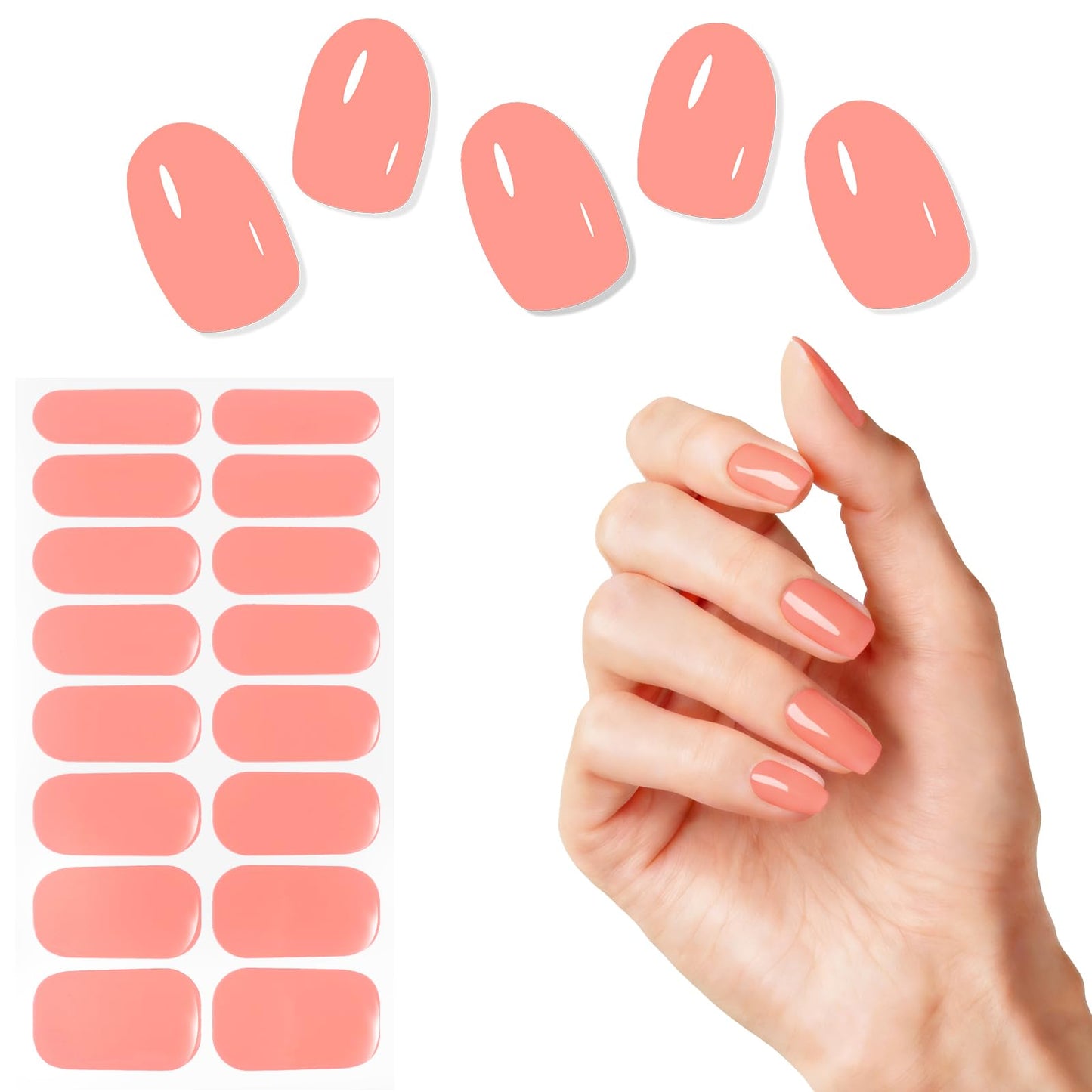 Semi Cured Gel Nail Strips -Bright Pink -Stylish Nail Wraps, No UV Light Needed, Effortless Application & Removal, Salon Quality, Includes 16 Wraps, 1 Prep Pad, Wooden Stick & Nail File
