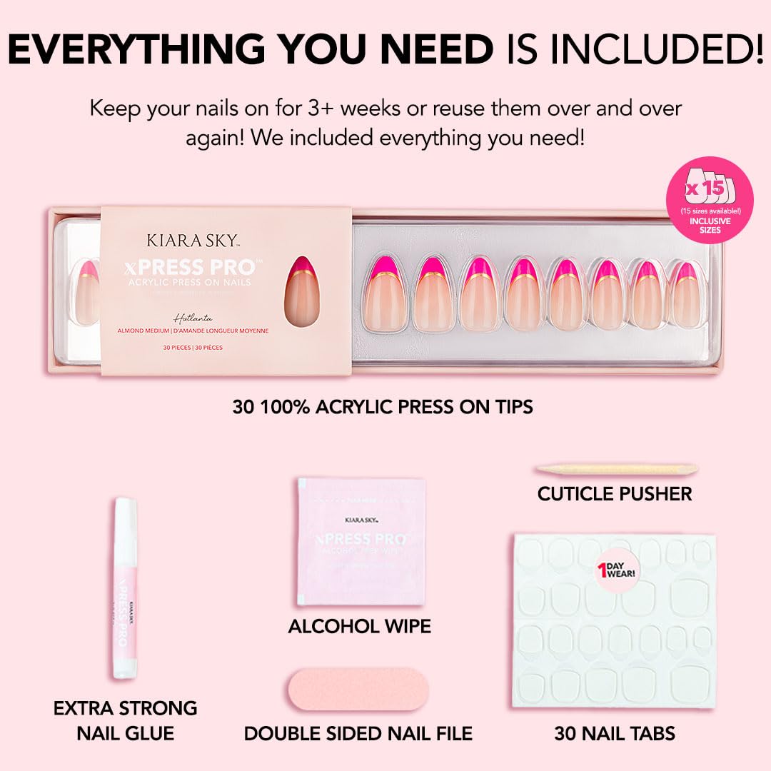 KIARA SKY 100% Acrylic Press On Nails - Chrome Press On Nails | Long-Lasting, Easy Application, Salon-Quality Instant Manicure for Nail Art DIY | 15 sizes - 30 piece Kit