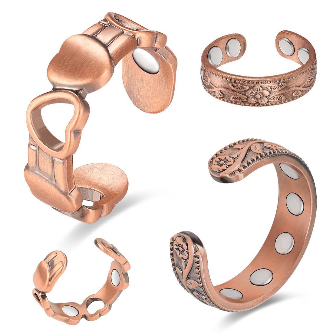 Cigmag 9X Magnetic Rings for Women, with Powerful Magnets, Adjustable Solid Pure Copper (Copper Plum & Love)