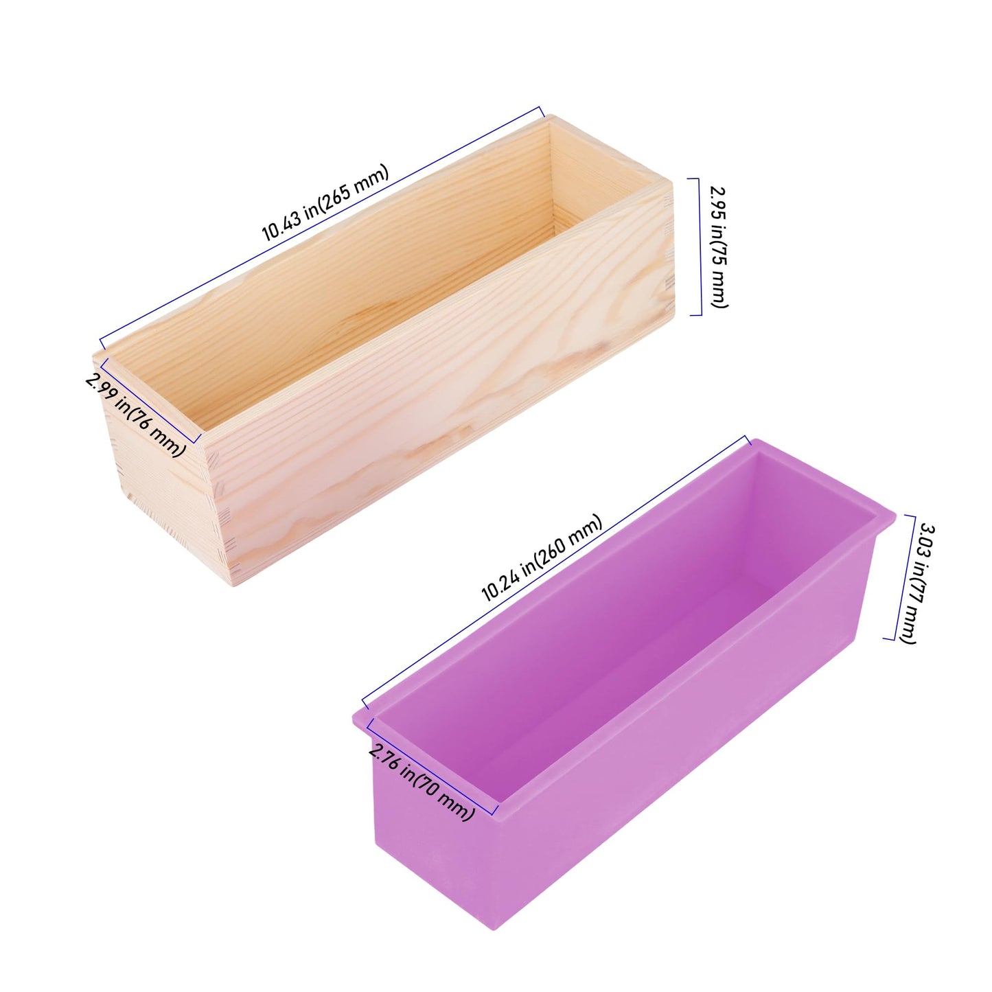 ZEONHEI 6 PCS 42 Oz Purple Silicone Soap Molds Loaf, Flexible Rectangular Soap Making Molds with Wood Box Wooden Covers, DIY Soap Molds for Soap Making