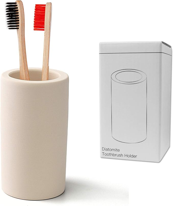 Toothbrush Holder - Office Pen Holder,Bathroom Diatomite Toothbrush Holder,Desk Pen Holder,Stand Cup to Waterproof and Absorb Odor, Sleek and Modern Design Decrotion for Bathroom.(Beige)