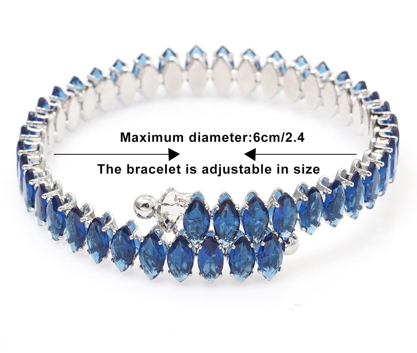 Wovanoo Rhinestone Cuff Bracelet Cubic Zirconia Tennis Bracelets Open Adjustable Bangle for Women Silver Blue