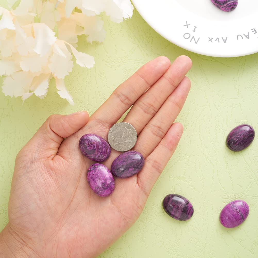 Fashewelry 20Pcs Natural Oval Purple Ripple Jasper Flat back Gemstone Cabochons 25x18mm Healing Chakra Crystal Stone Bead Cab Covers No Hole for Jewelry Craft Making