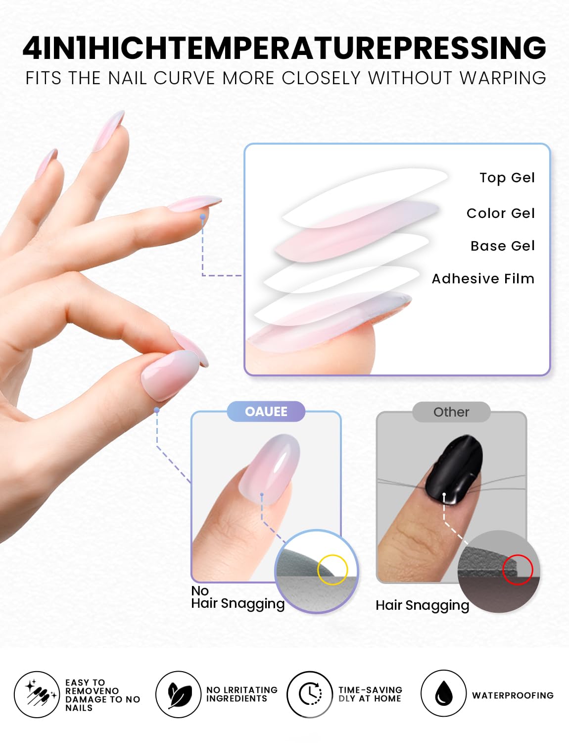 Oauee Semi Cured Gel Nail Strips | Built-In Gel Top Coat | UV Light Required | Salon Quality, Easy Application And Removal (Lilac Whispers）